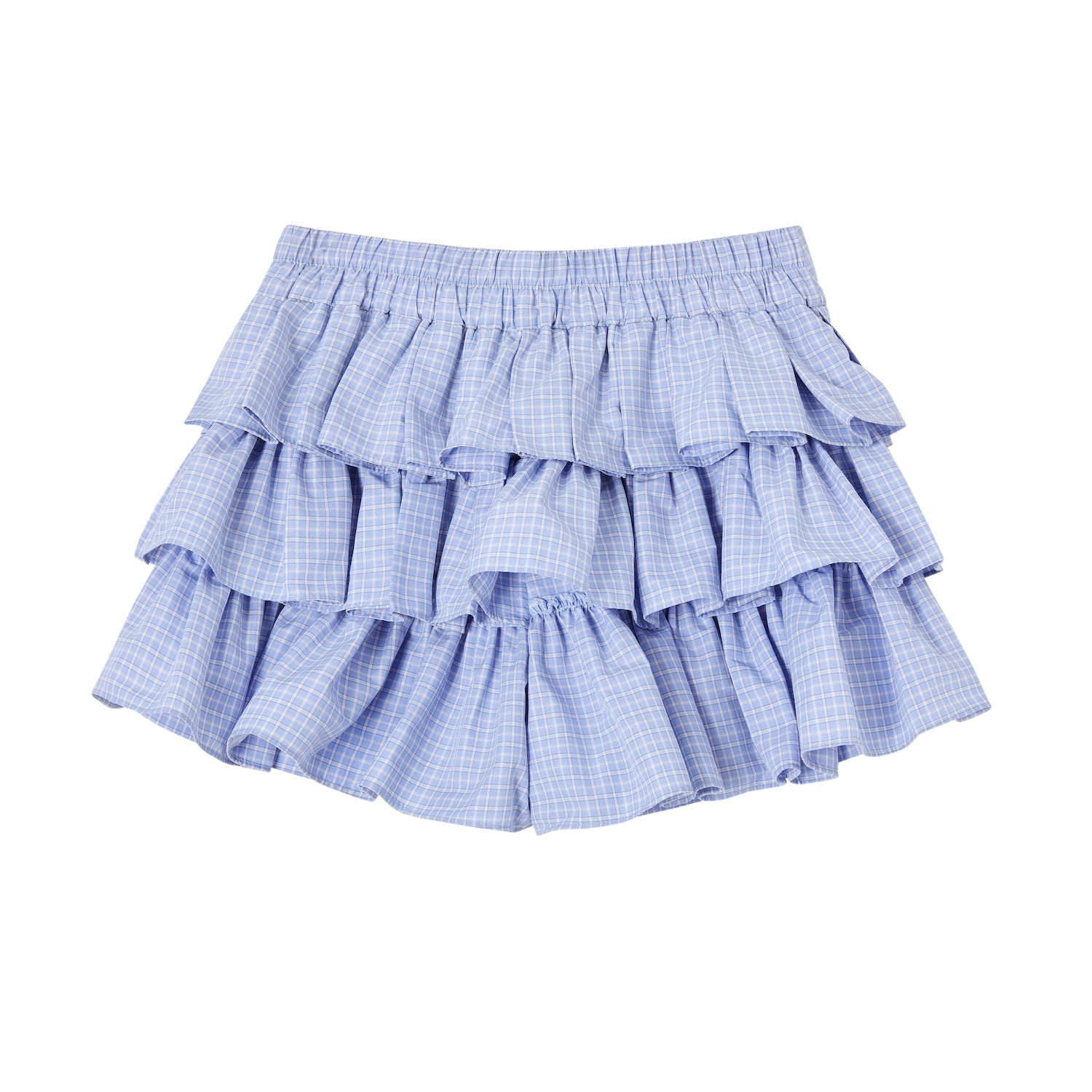 SOMESOWE Plaid Pleated Cake Skirt In Light Blue Plaid | MADAX
