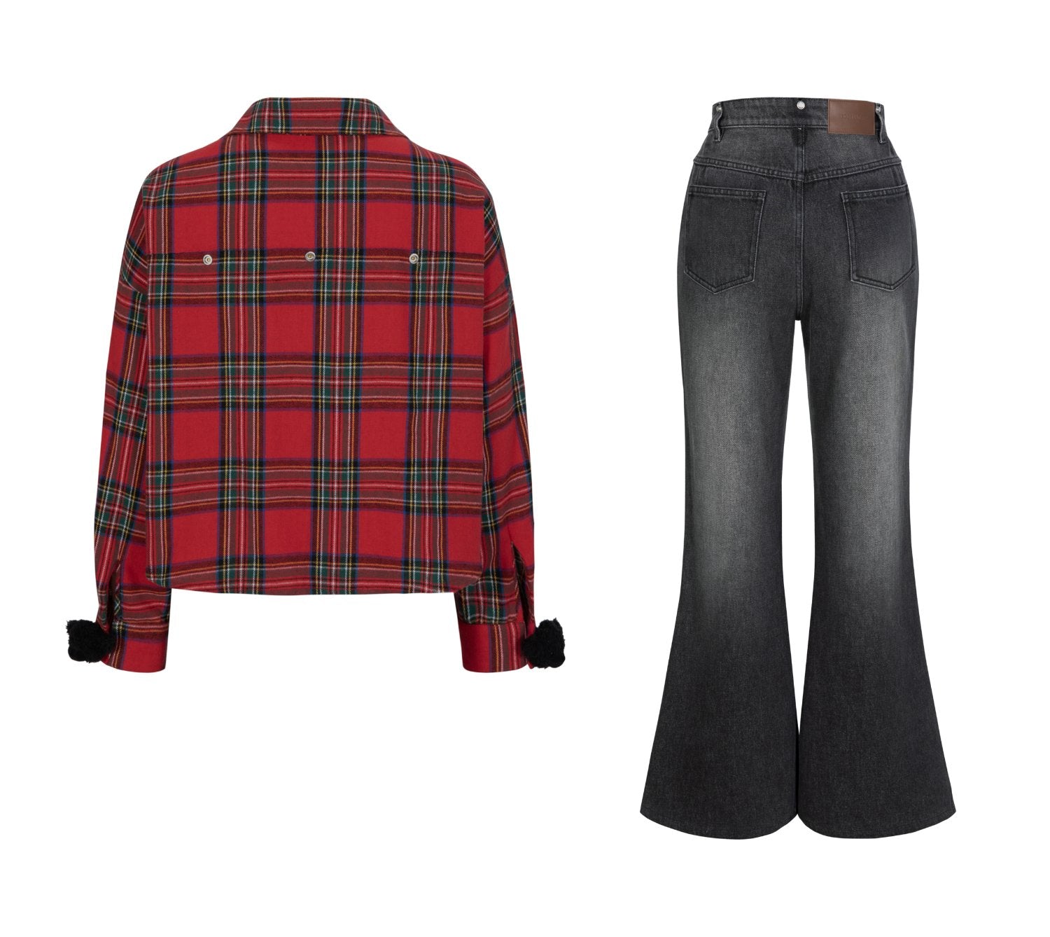 13DE MARZO Plaid Shirt And Jeans Set In Red | MADAX