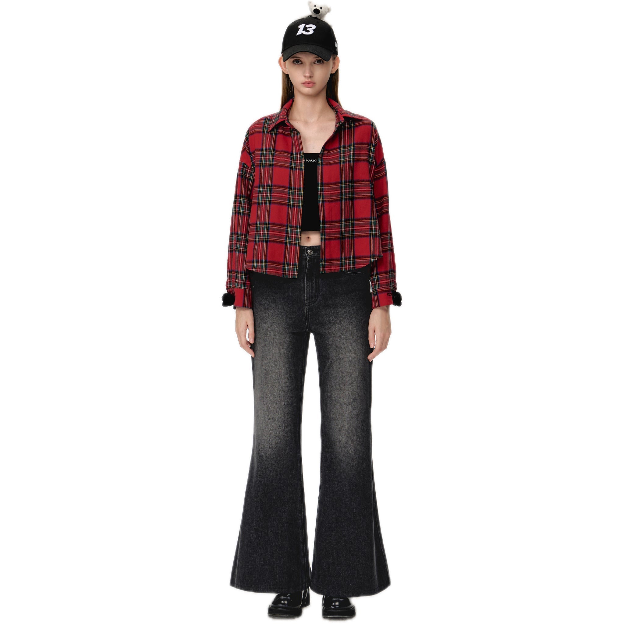 13DE MARZO Plaid Shirt And Jeans Set In Red | MADAX