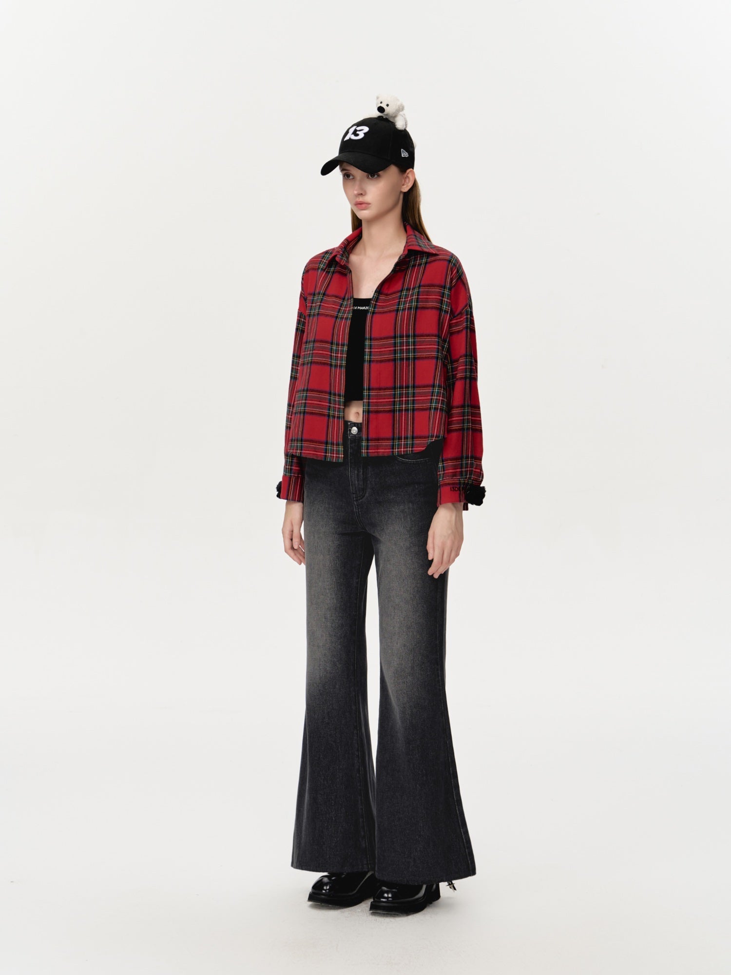 13DE MARZO Plaid Shirt And Jeans Set In Red | MADAX