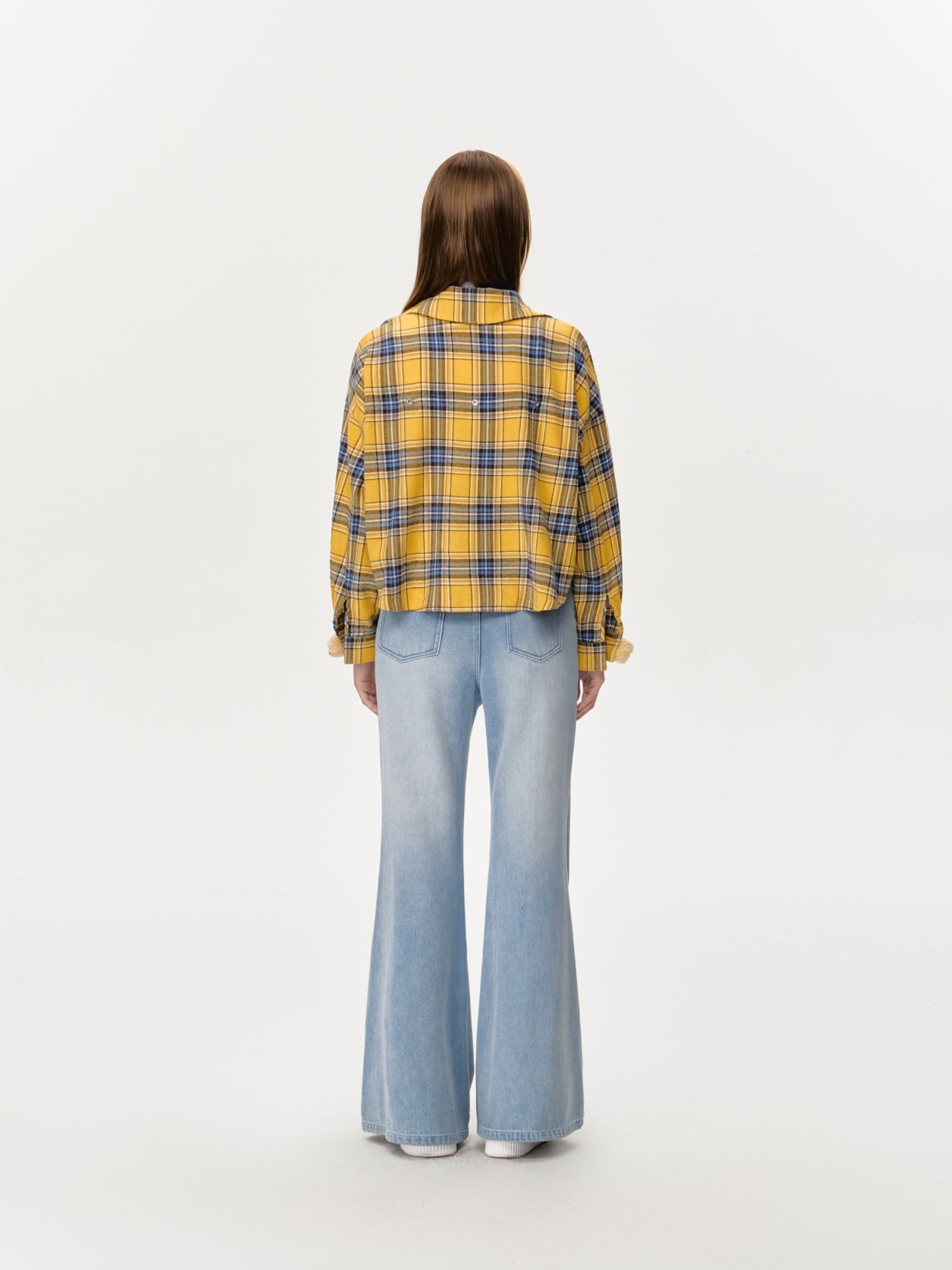 13DE MARZO Plaid Shirt And Jeans Set In Yellow | MADAX