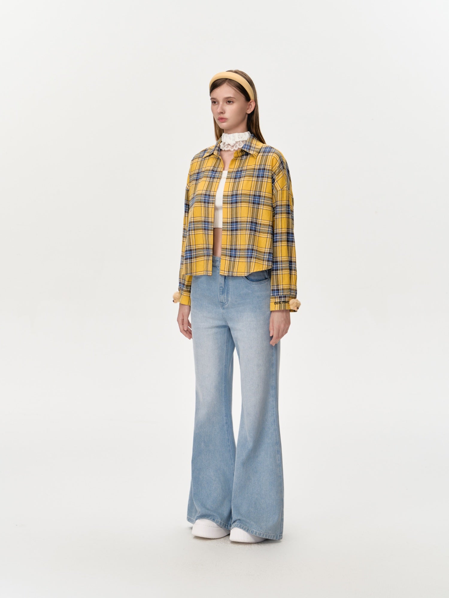 13DE MARZO Plaid Shirt And Jeans Set In Yellow | MADAX