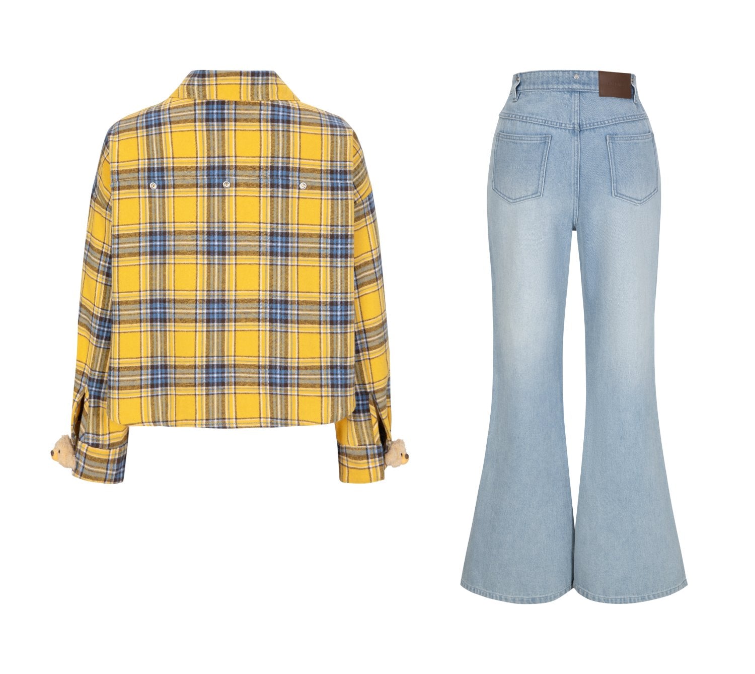 13DE MARZO Plaid Shirt And Jeans Set In Yellow | MADAX