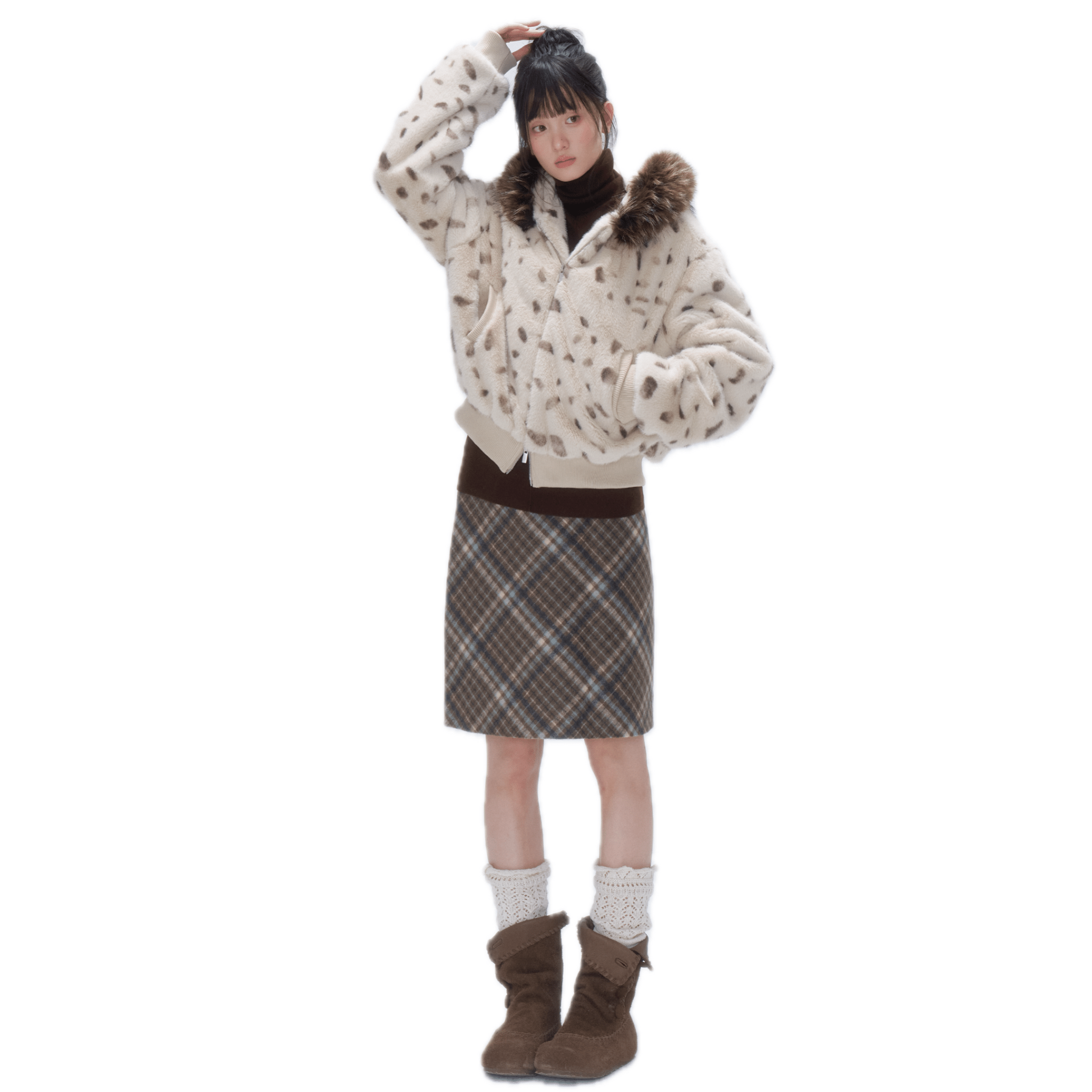 CHAOSCHAOS Plaid Wool Pencil Midi Skirt in Brown - green | MADAX