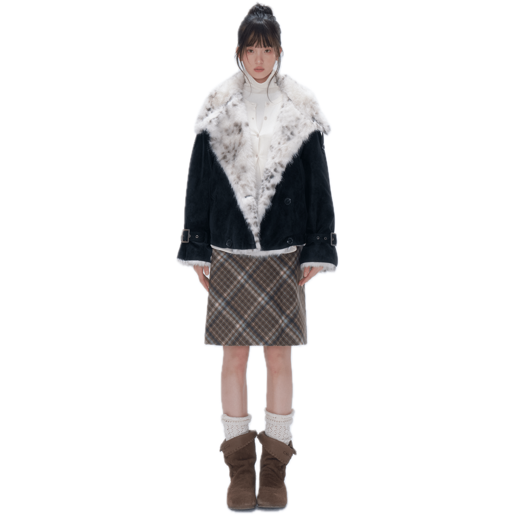 CHAOSCHAOS Plaid Wool Pencil Midi Skirt in Brown - green | MADAX