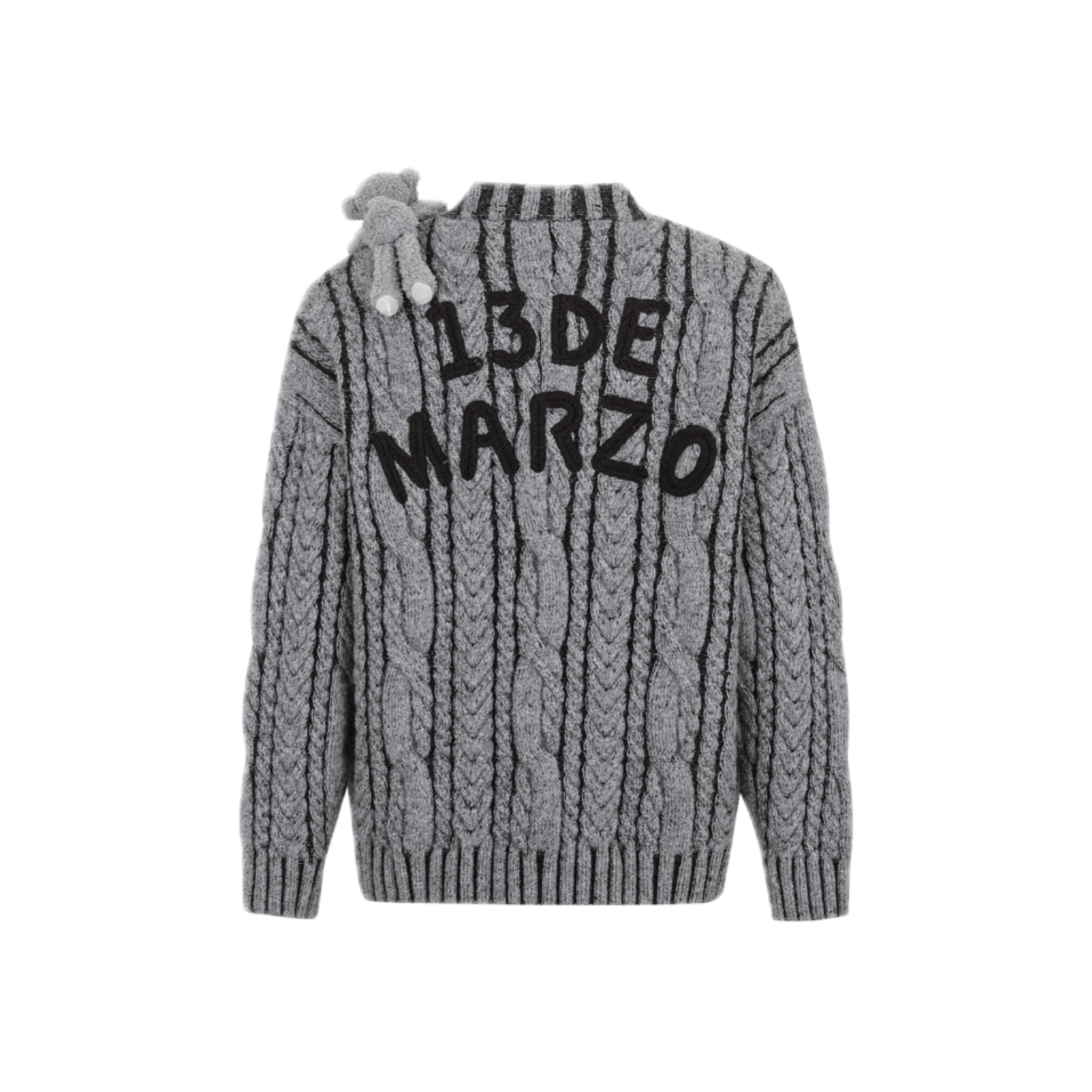 13DE MARZO Plated Cable Knit Cardigan in Gray | MADAX