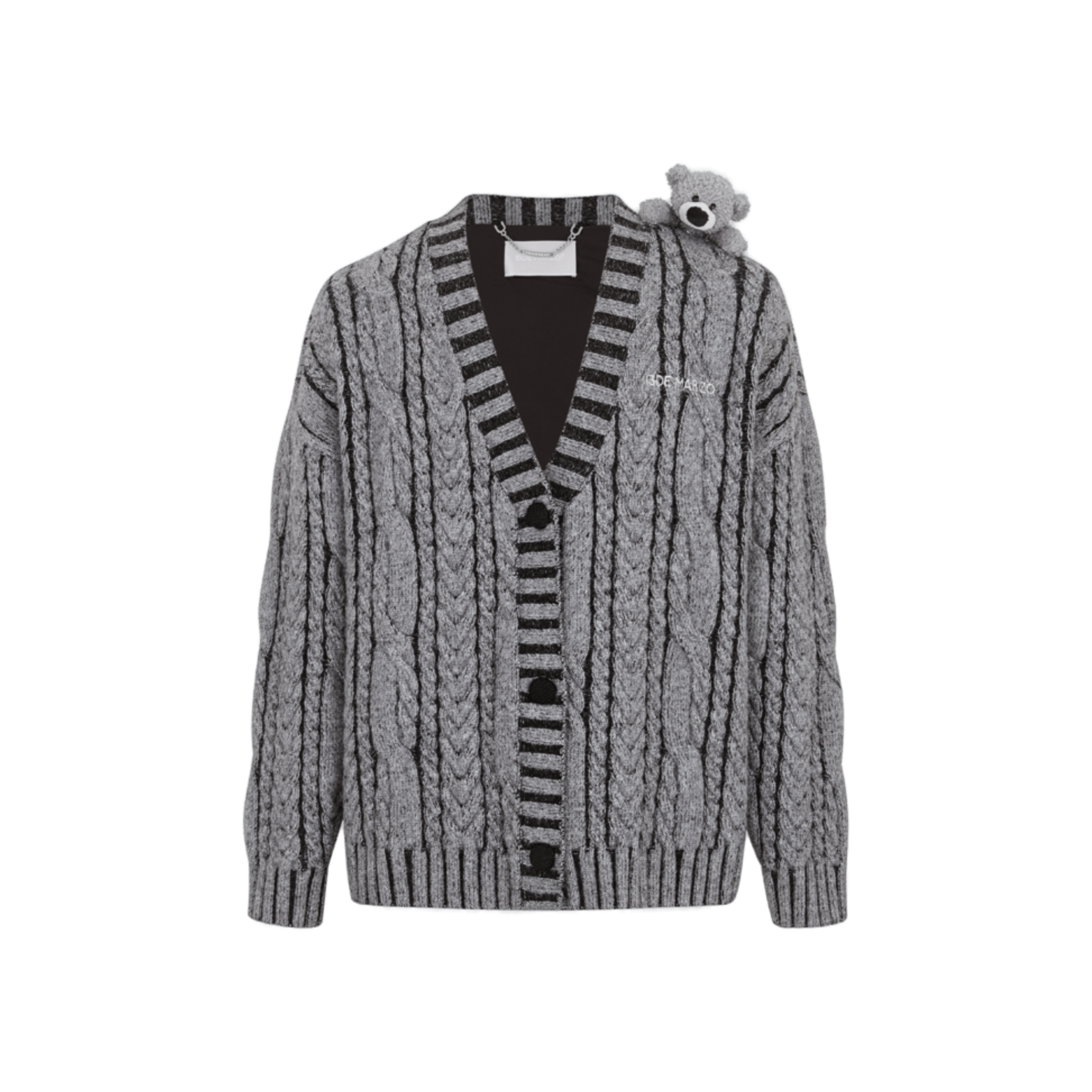 13DE MARZO Plated Cable Knit Cardigan in Gray | MADAX