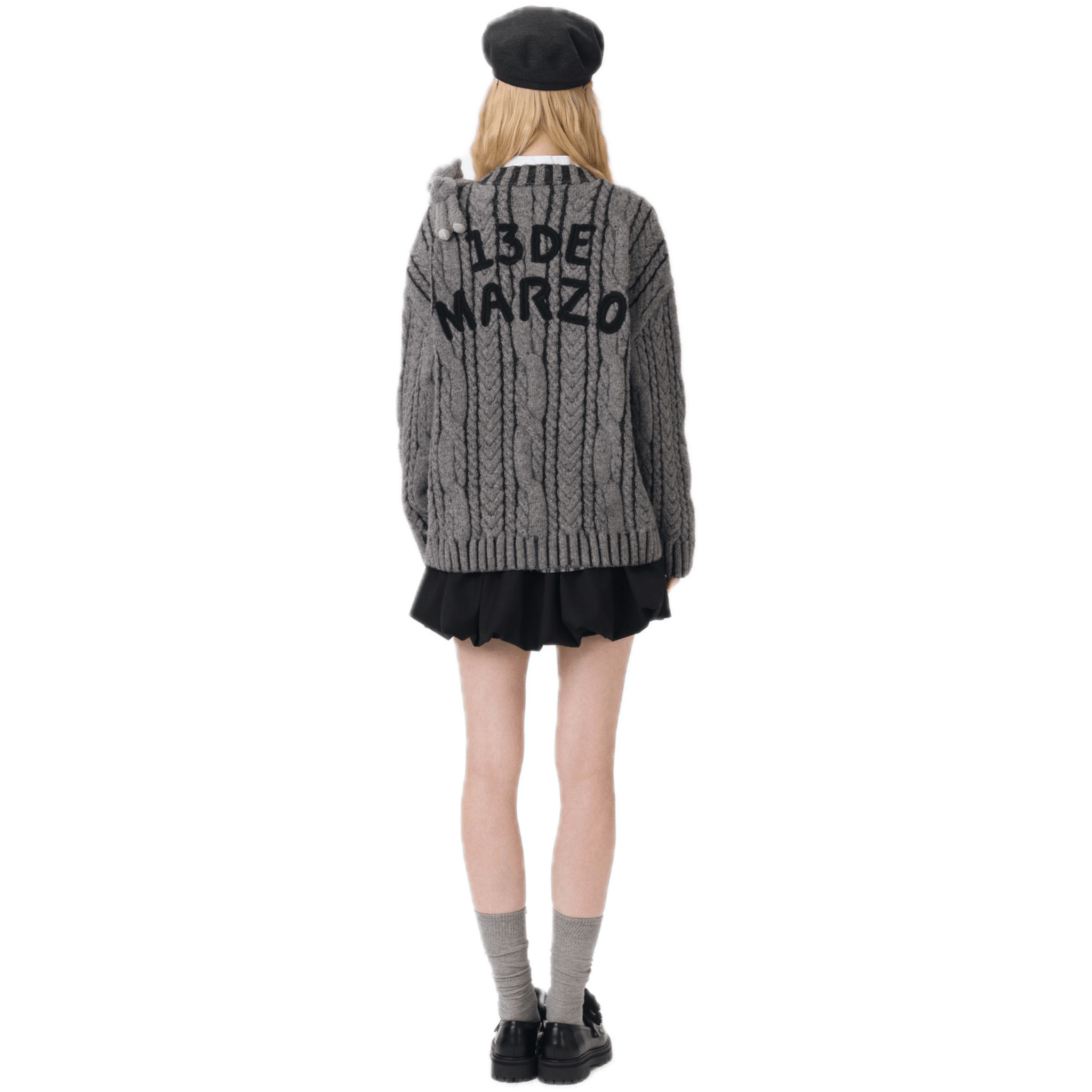 13DE MARZO Plated Cable Knit Cardigan in Gray | MADAX