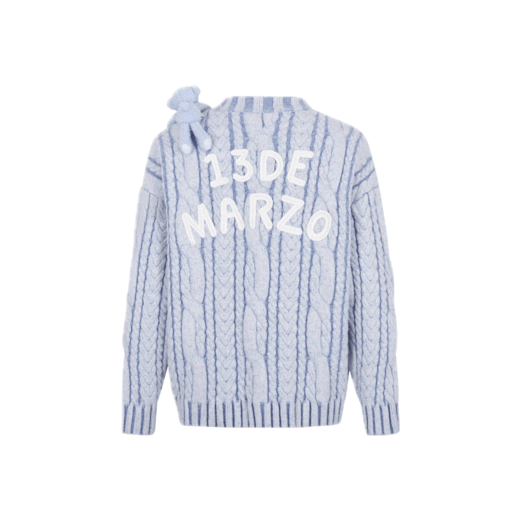 13DE MARZO Plated Cable Knit Cardigan in Light Blue | MADAX