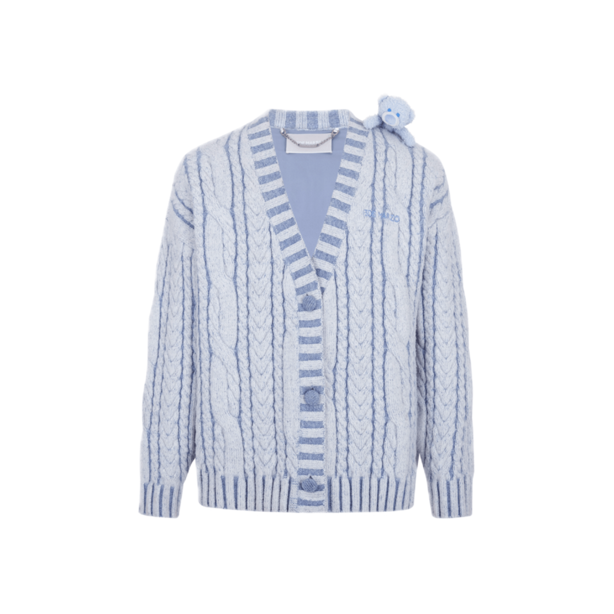 13DE MARZO Plated Cable Knit Cardigan in Light Blue | MADAX
