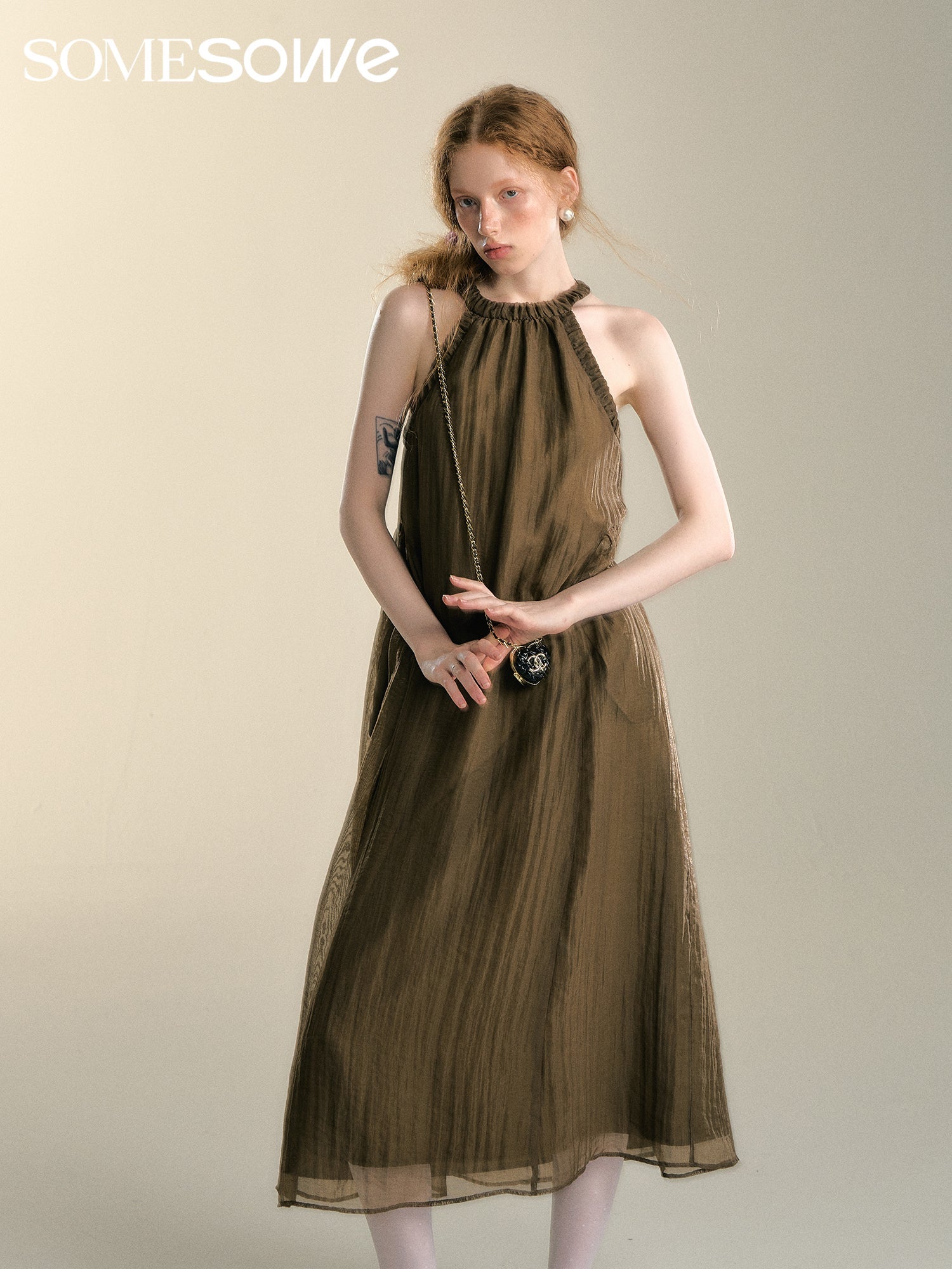 SOMESOWE Pleated Halterneck Dress | MADA IN CHINA