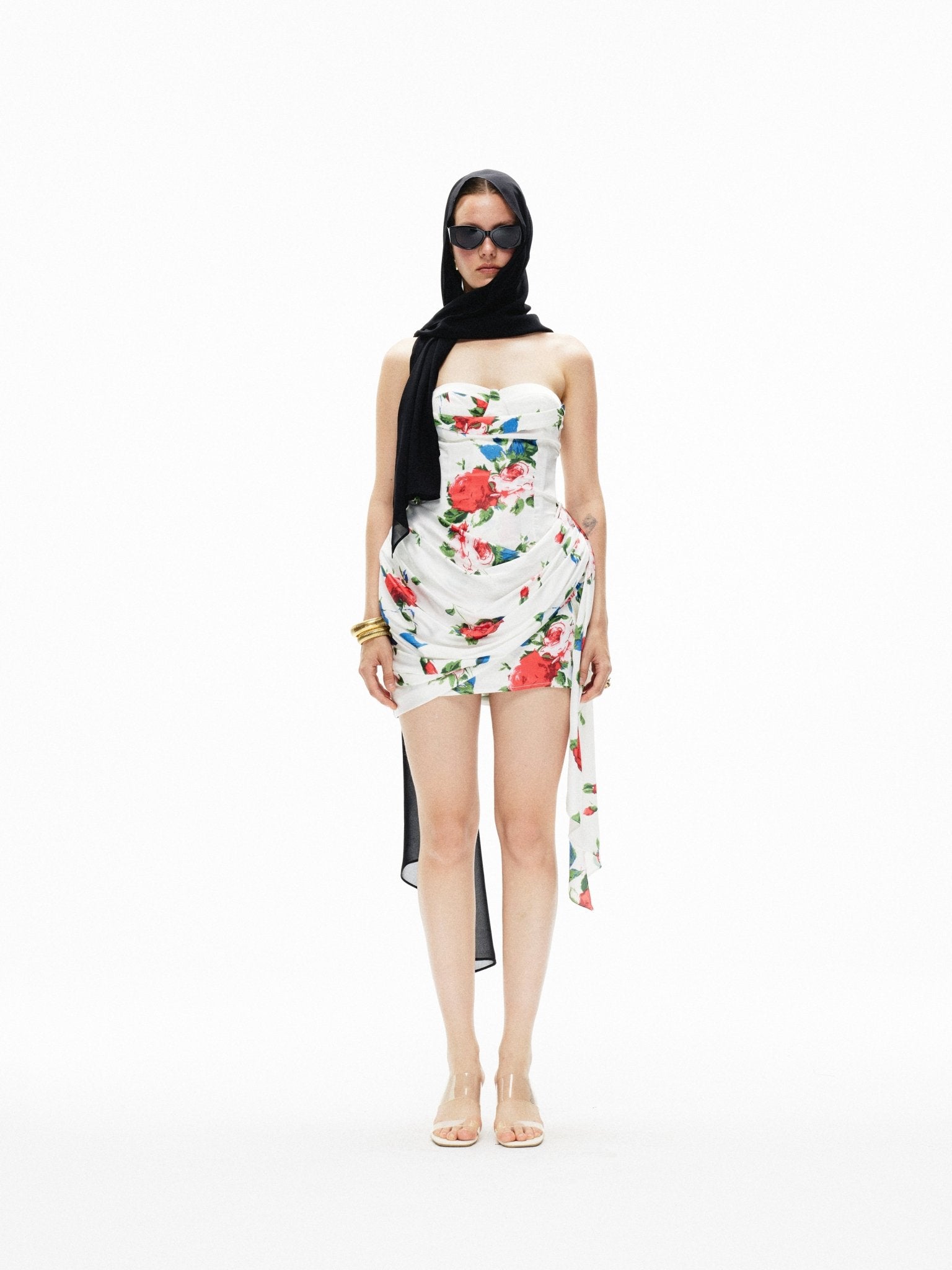 ARTE PURA Pleated Skirt Tube Top Printed Dress In White | MADAX