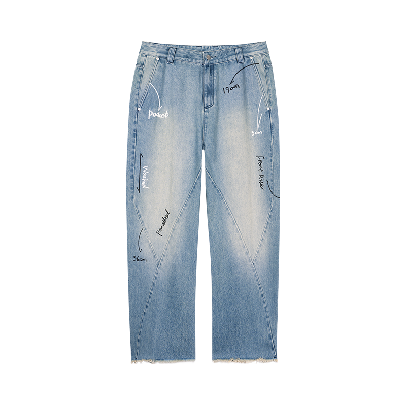 Deconstruct Split Graffiti Denim Jeans In Blue