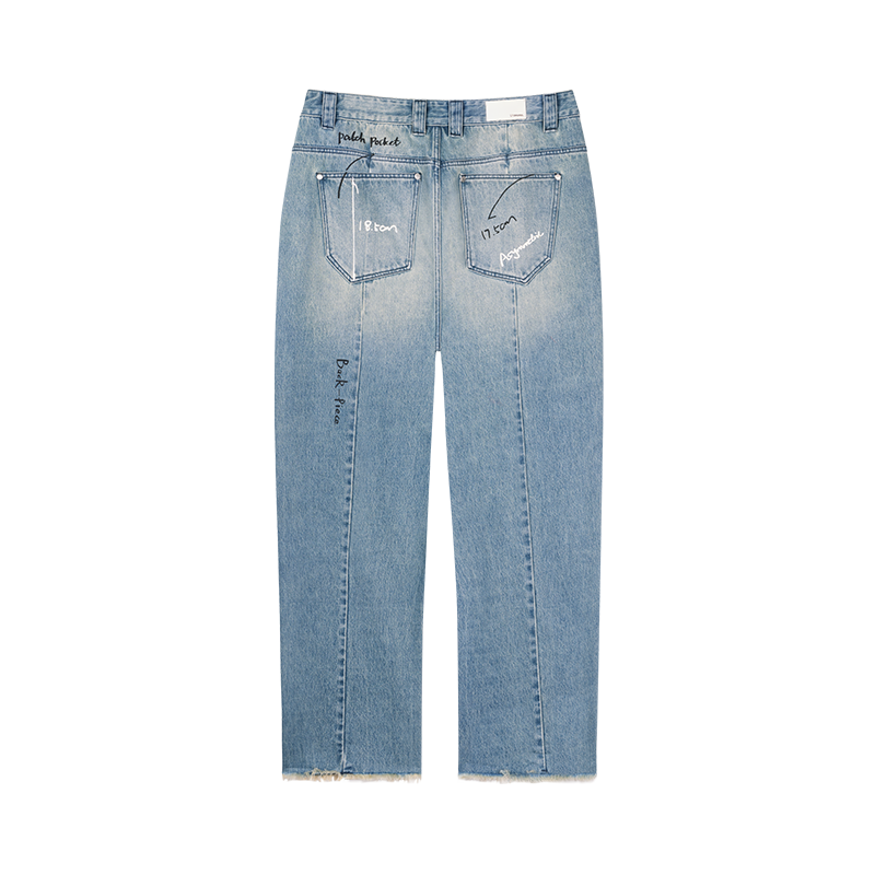 Deconstruct Split Graffiti Denim Jeans In Blue