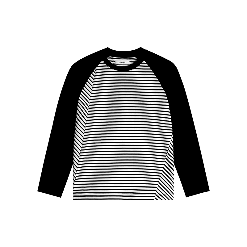 Long-Sleeved T-shirt With Rotator Sleeves And Stripes In Black