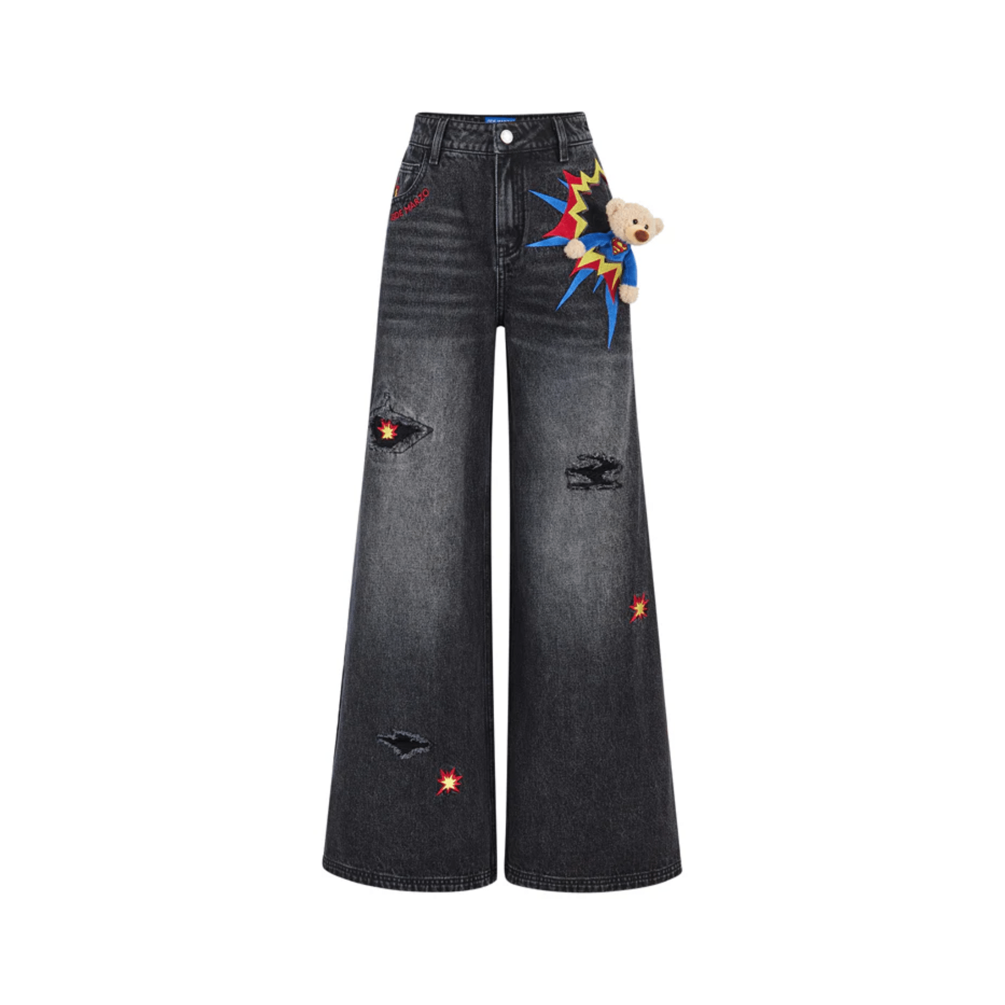 13DE MARZO Pocket 3D Superman Bear Jeans in Black | MADAX