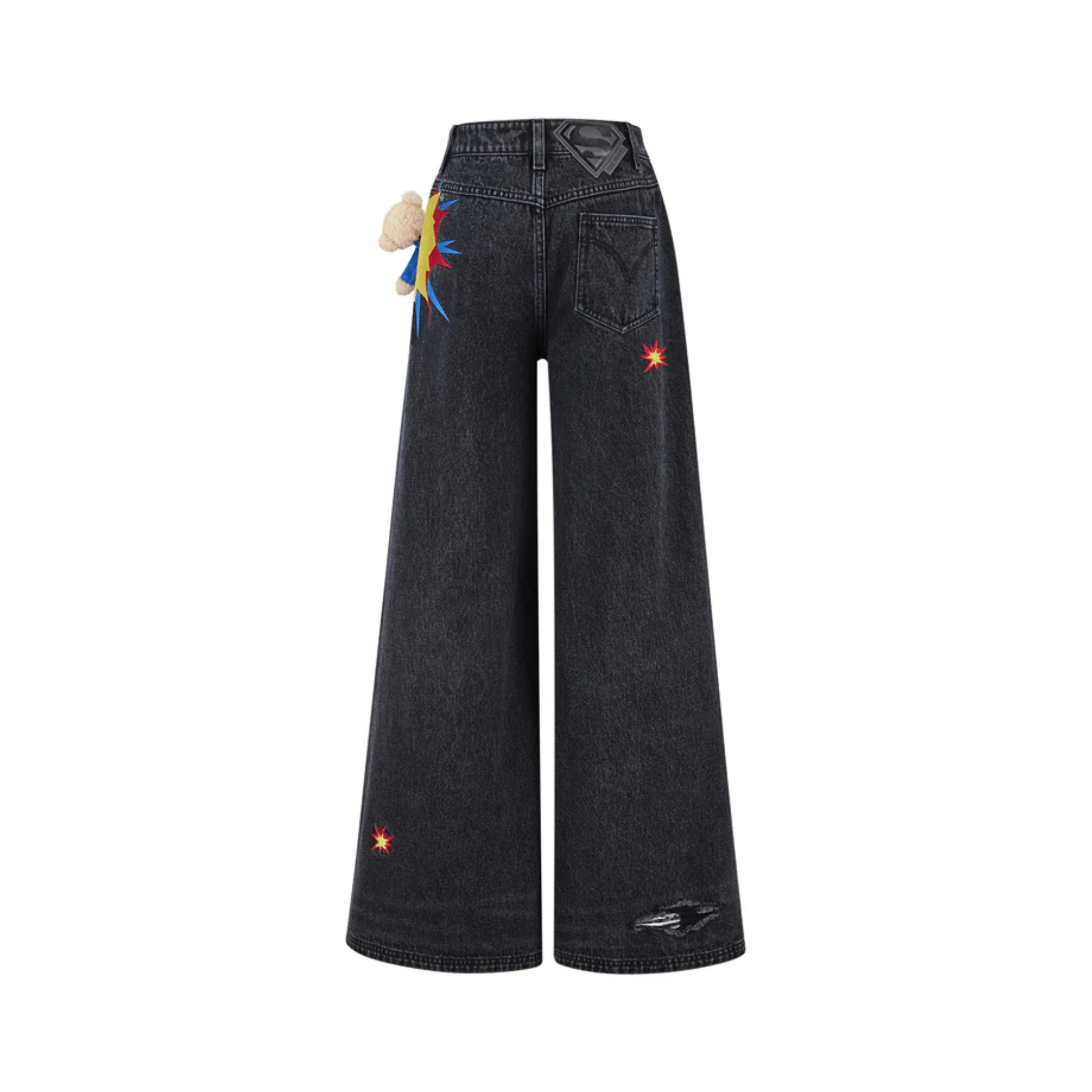 13DE MARZO Pocket 3D Superman Bear Jeans in Black | MADAX