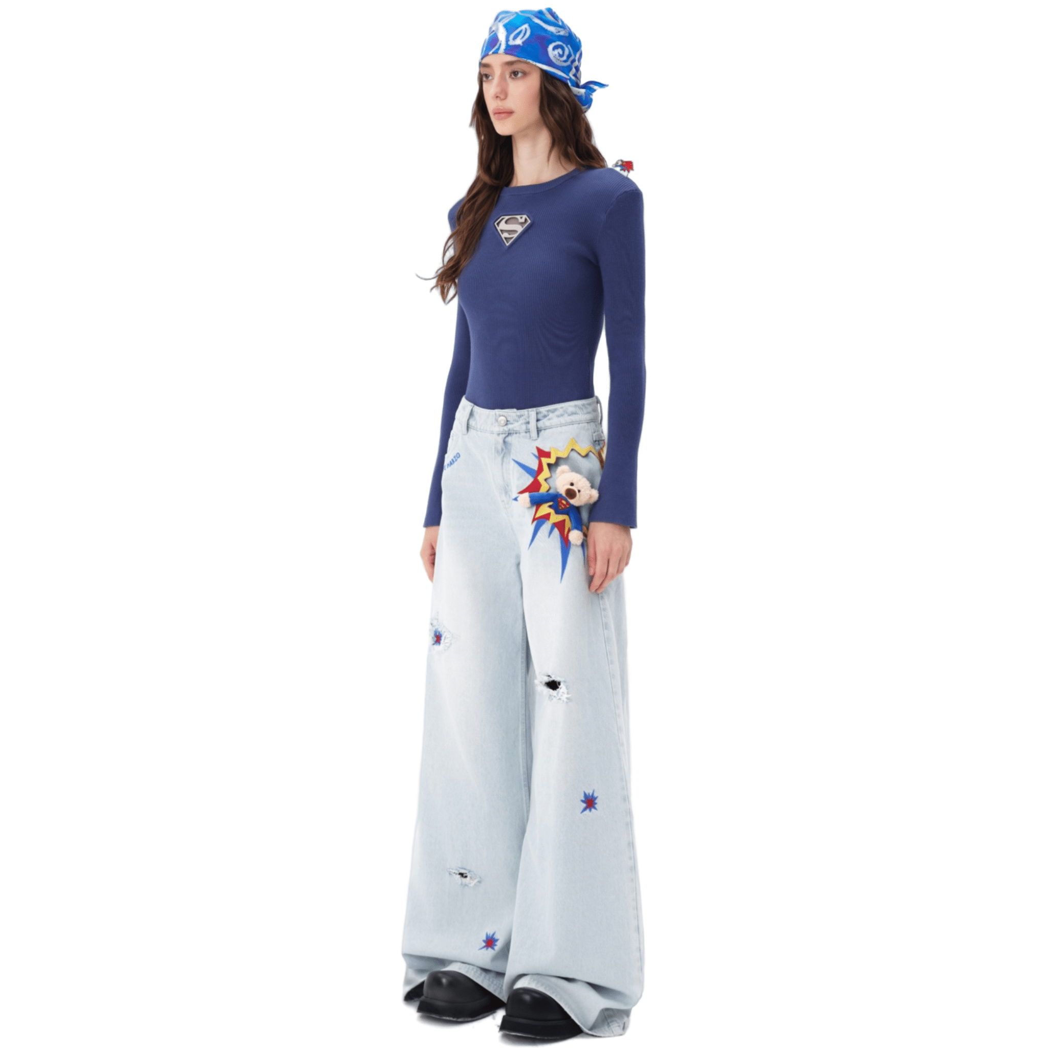 13DE MARZO Pocket 3D Superman Bear Jeans in Blue | MADAX