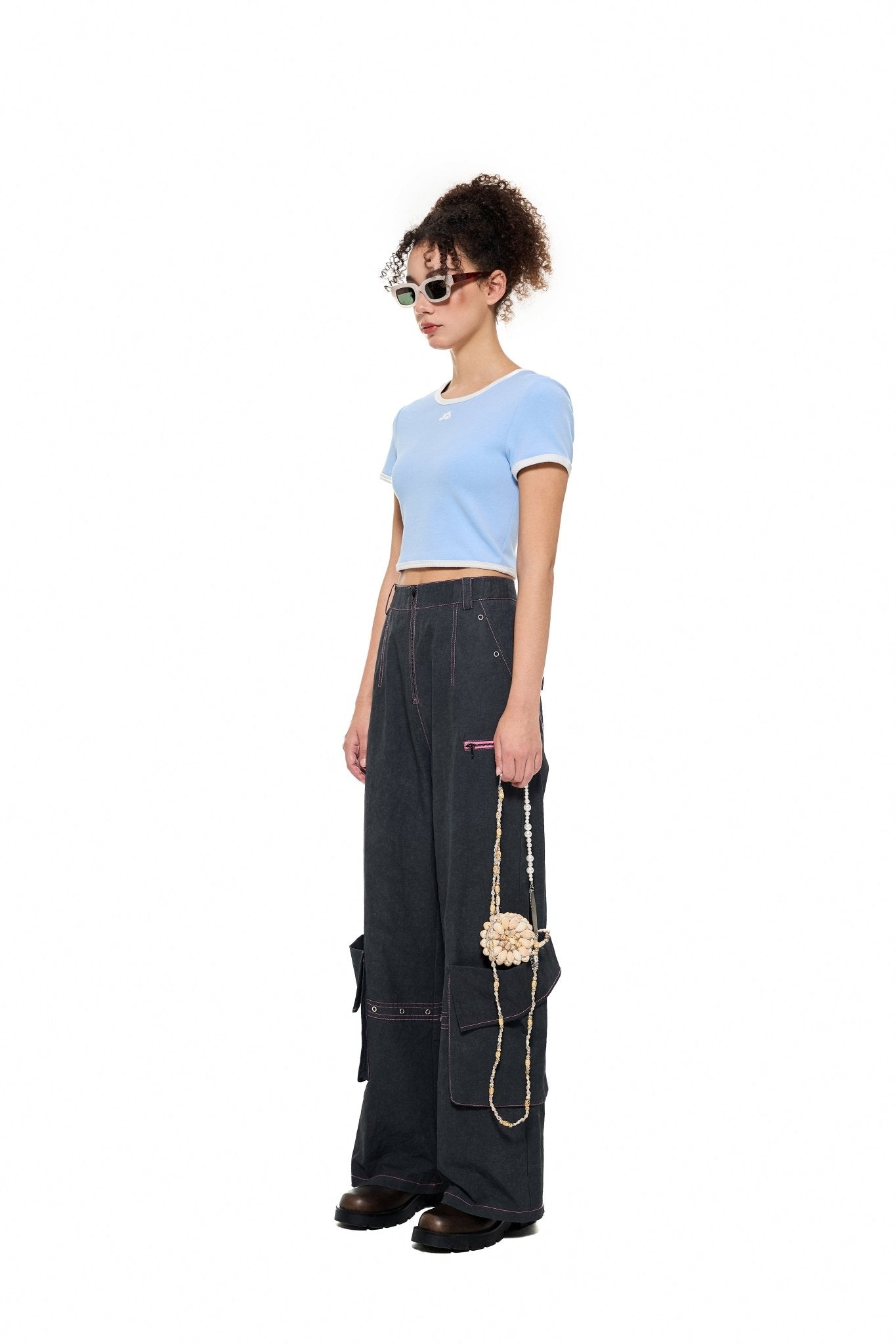 Alexia Sandra Pocket Wide - Leg Cargo Trousers in Black | MADA IN CHINA