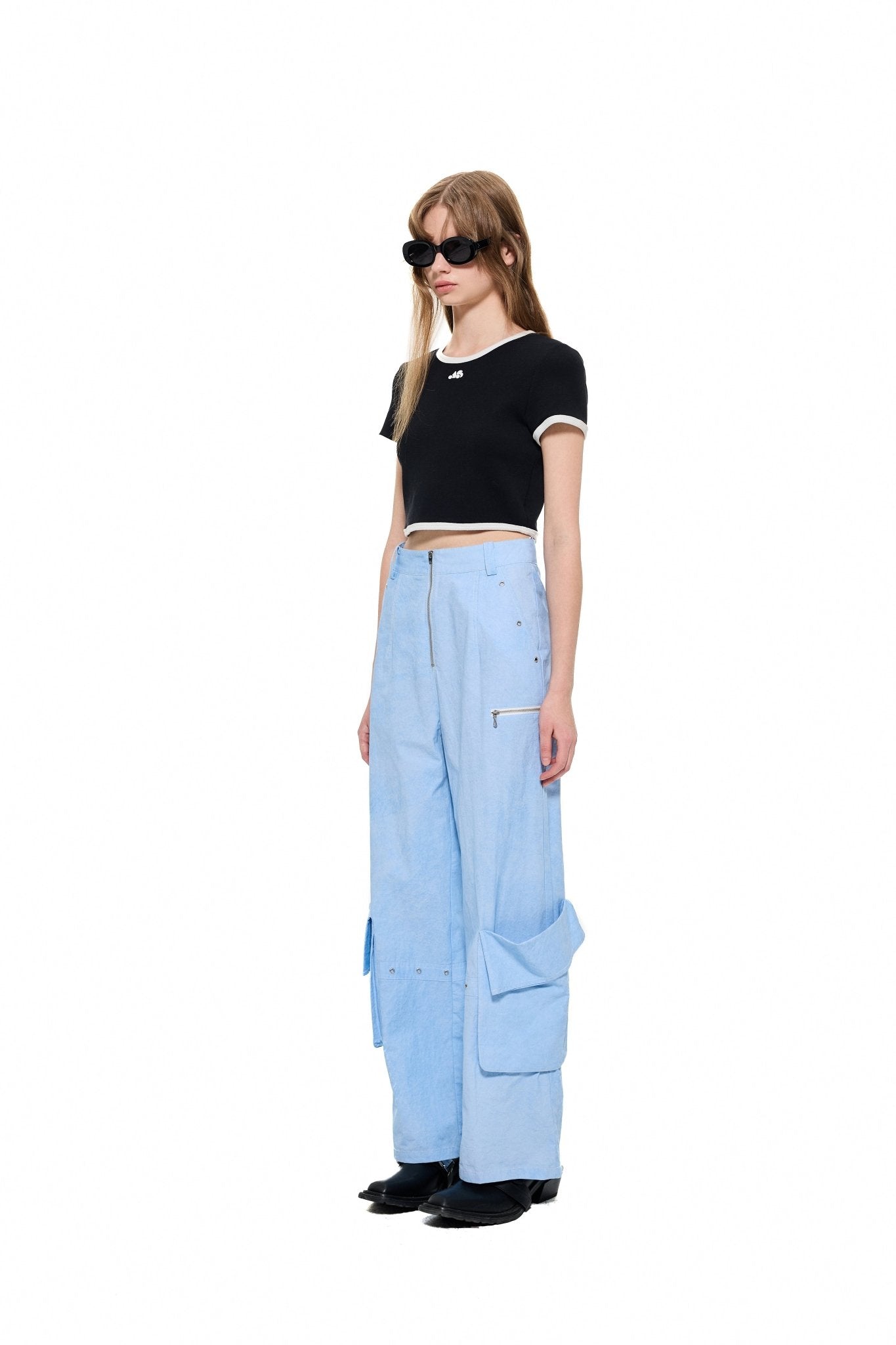 Alexia Sandra Pocket Wide - Leg Cargo Trousers in Blue | MADA IN CHINA