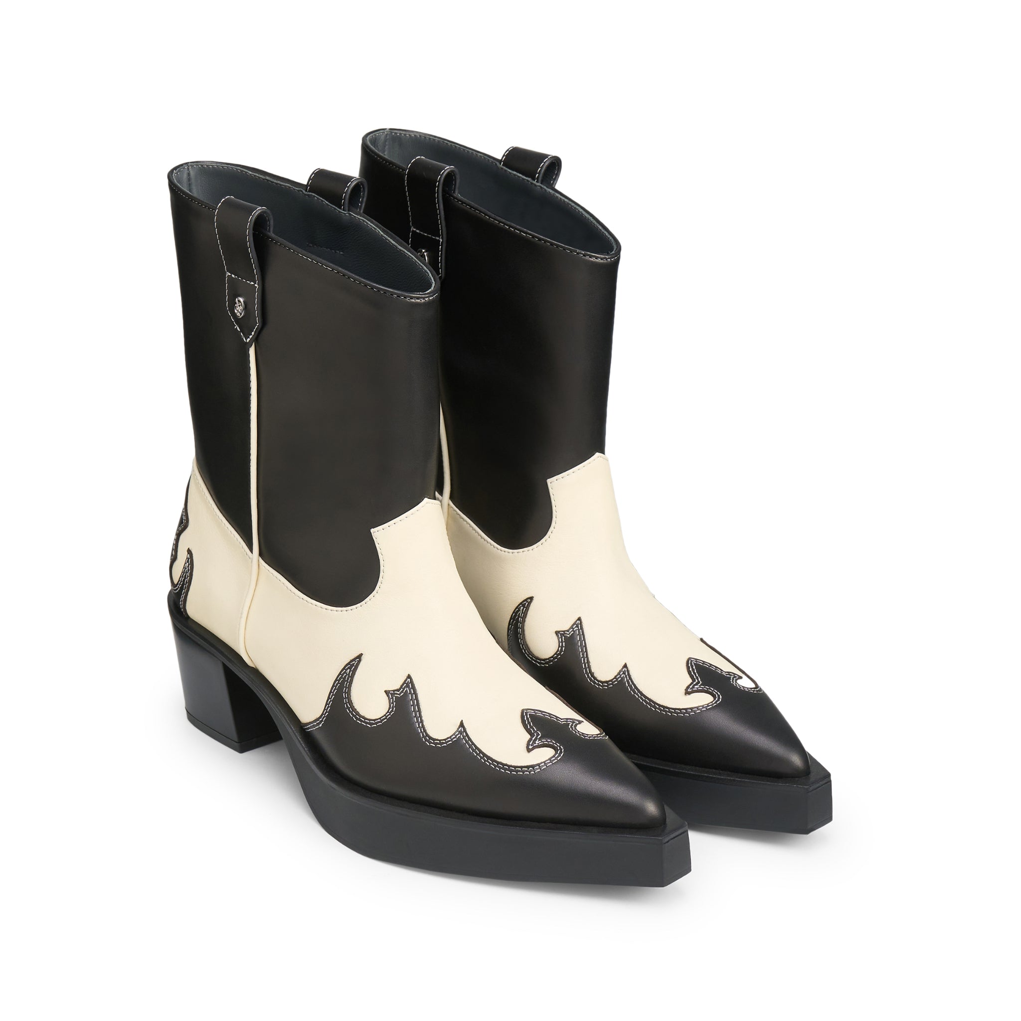 LOST IN ECHO Pointed Platform Western Cowboy Boots In Black | MADAX