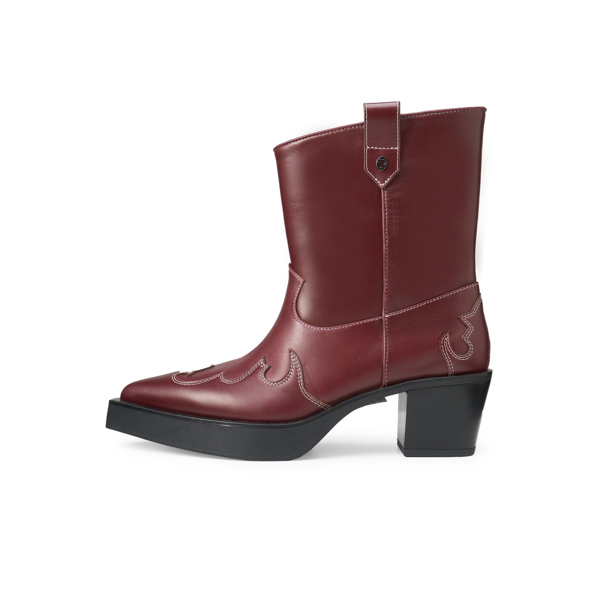 LOST IN ECHO Pointed Platform Western Cowboy Boots In Wine Red | MADAX