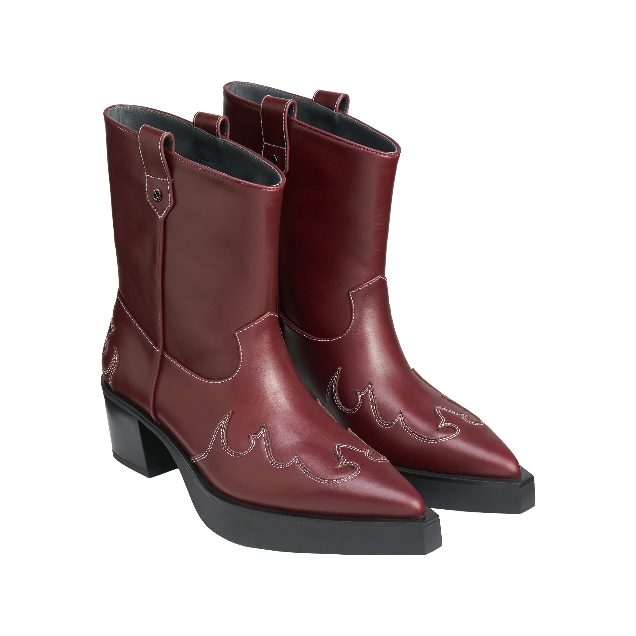 LOST IN ECHO Pointed Platform Western Cowboy Boots In Wine Red | MADAX