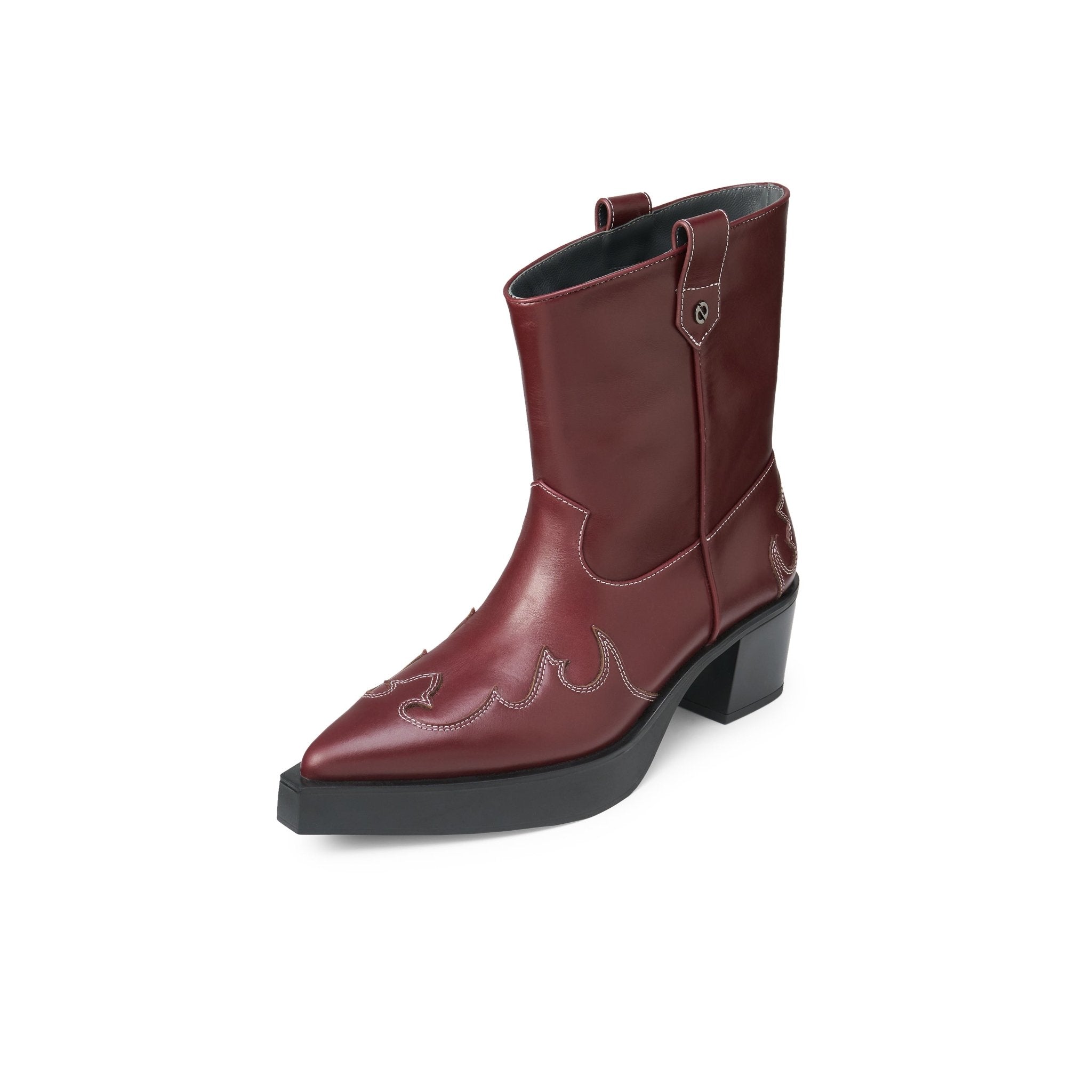 LOST IN ECHO Pointed Platform Western Cowboy Boots In Wine Red | MADAX