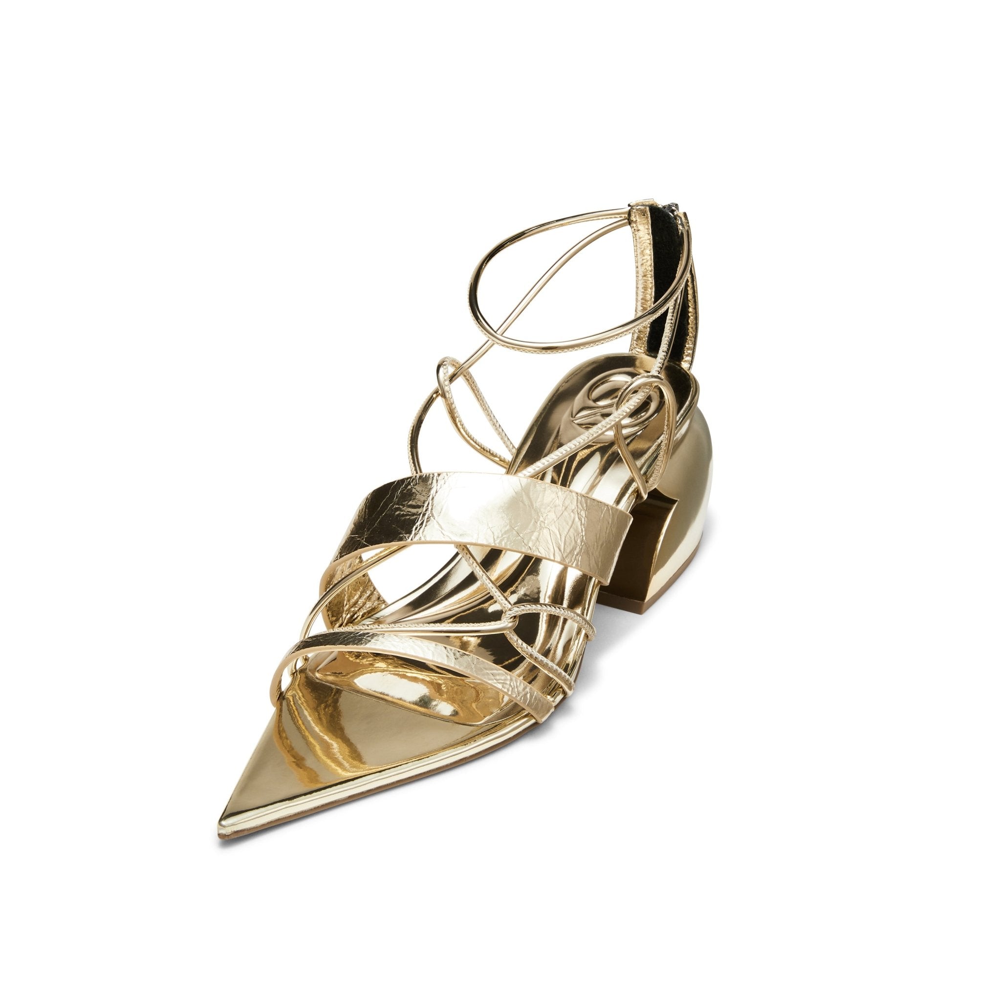 LOST IN ECHO Pointed - toe Cross Strap Block Heel Sandals in Golden | MADA IN CHINA