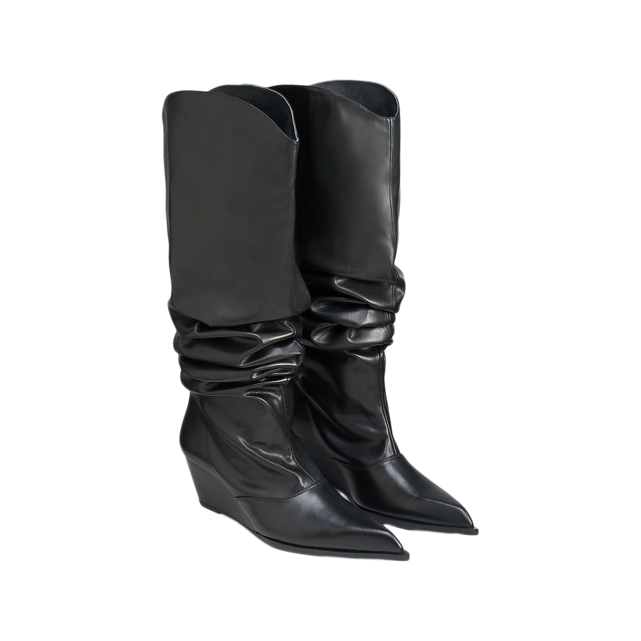 LOST IN ECHO Pointed Wedge Heaps Pile Boots In Black | MADAX