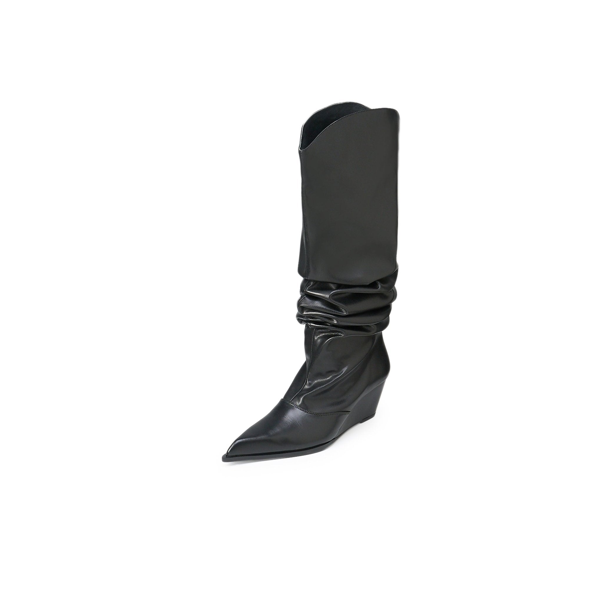 LOST IN ECHO Pointed Wedge Heaps Pile Boots In Black | MADAX