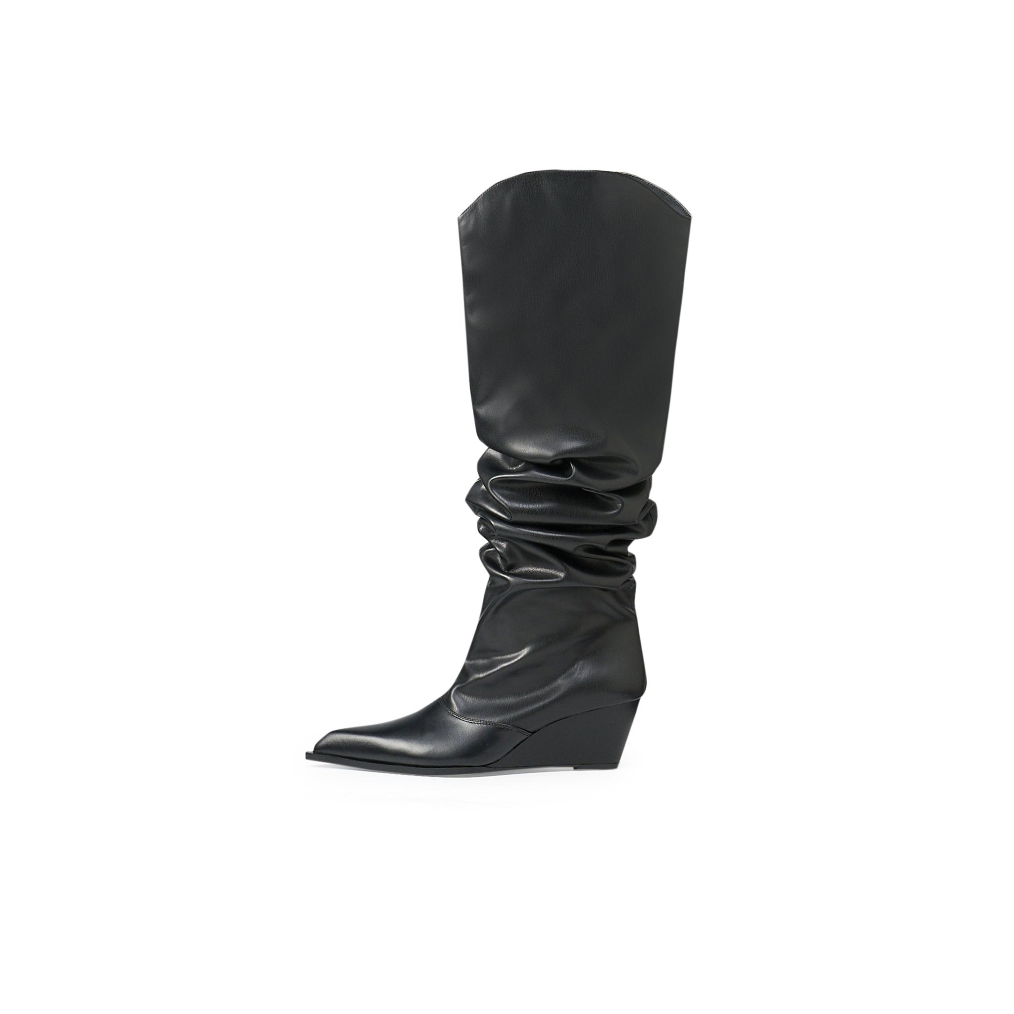 LOST IN ECHO Pointed Wedge Heaps Pile Boots In Black | MADAX