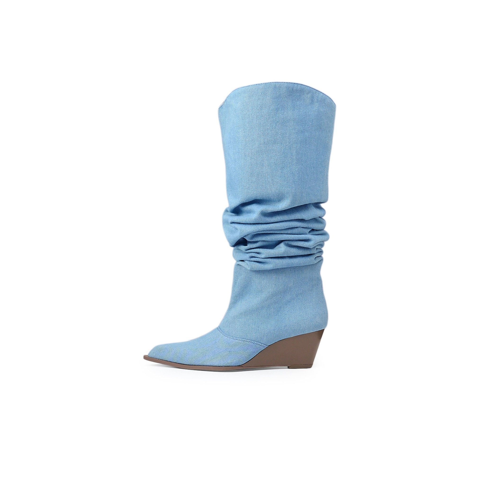 LOST IN ECHO Pointed Wedge Heaps Pile Boots In Blue | MADAX