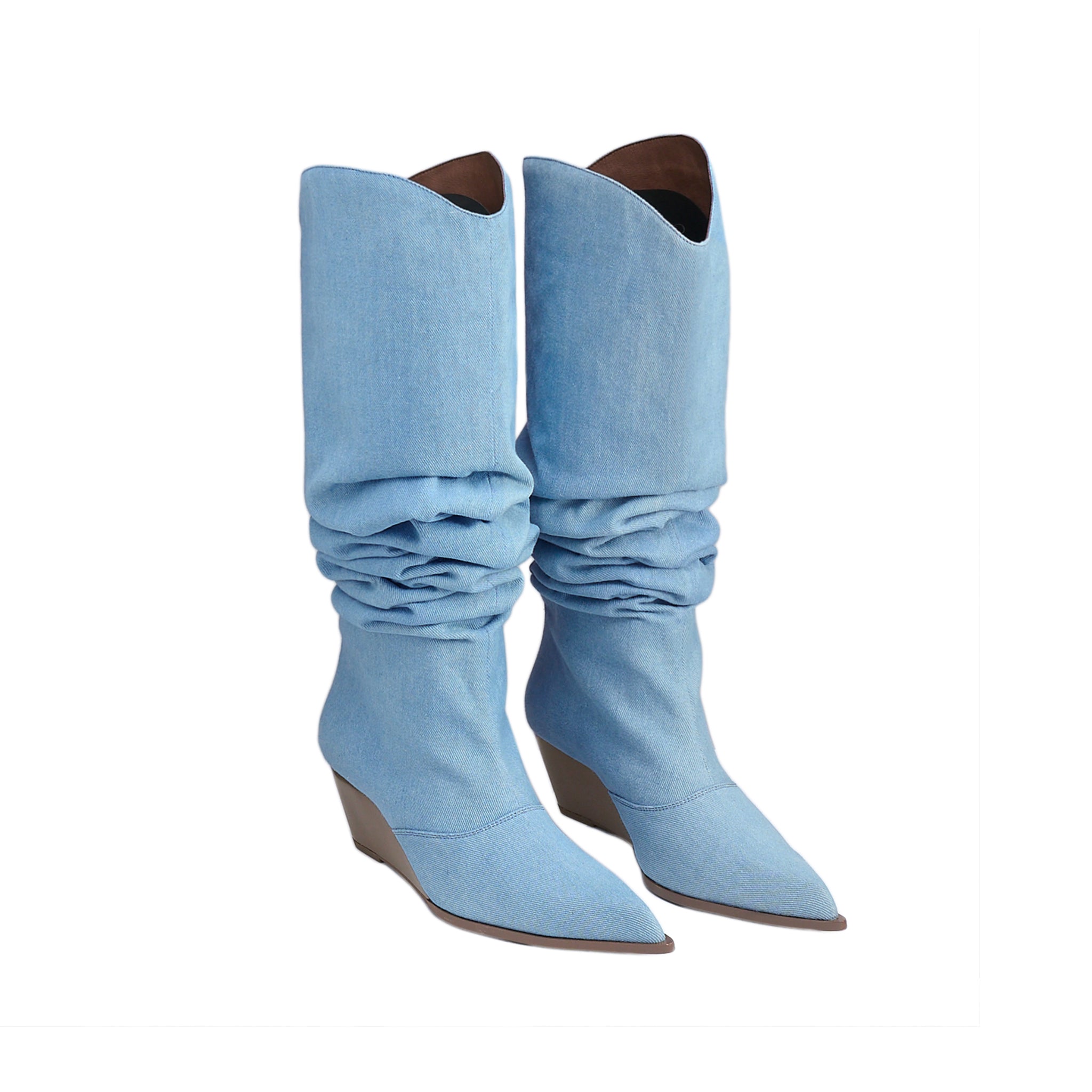 LOST IN ECHO Pointed Wedge Heaps Pile Boots In Blue | MADAX