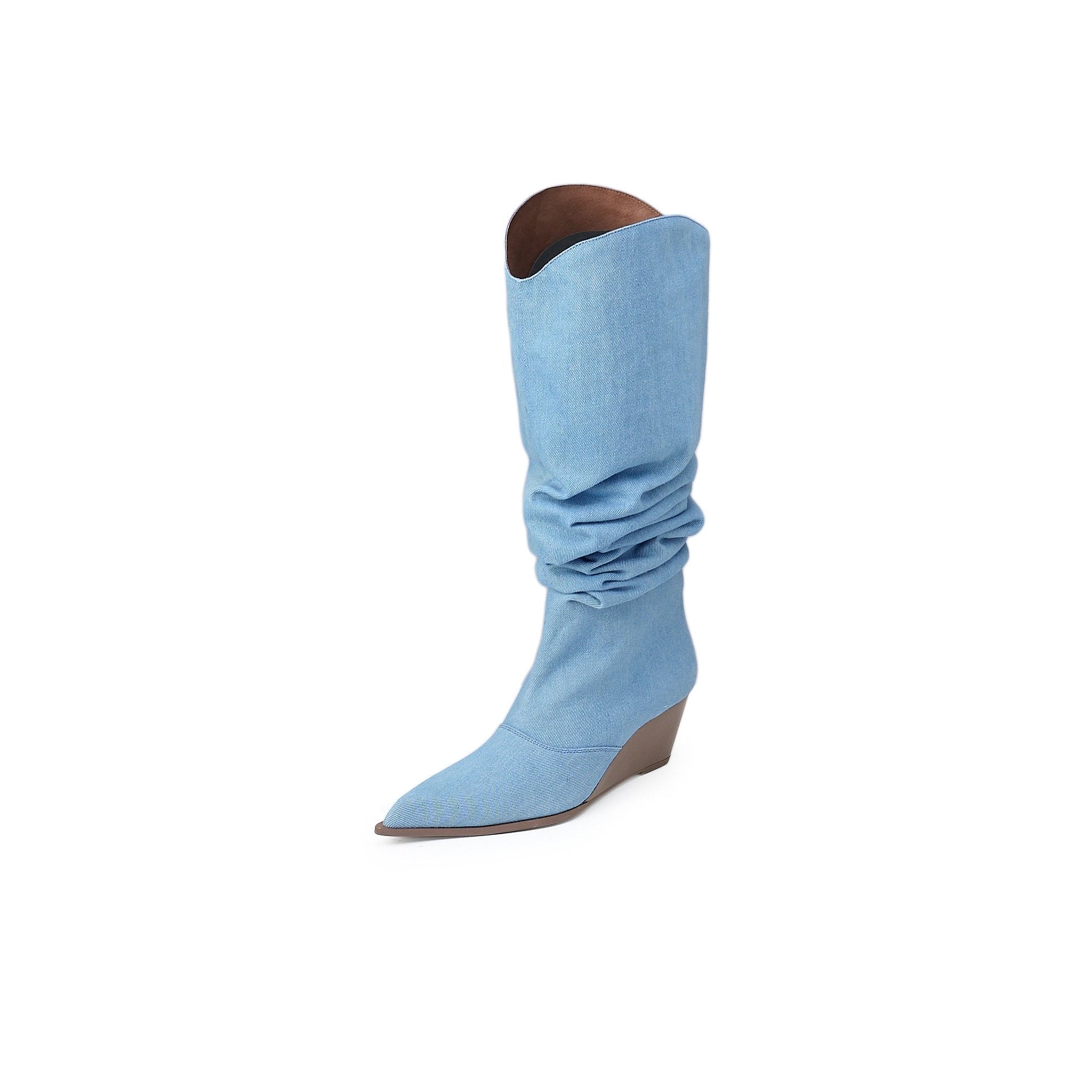 LOST IN ECHO Pointed Wedge Heaps Pile Boots In Blue | MADAX