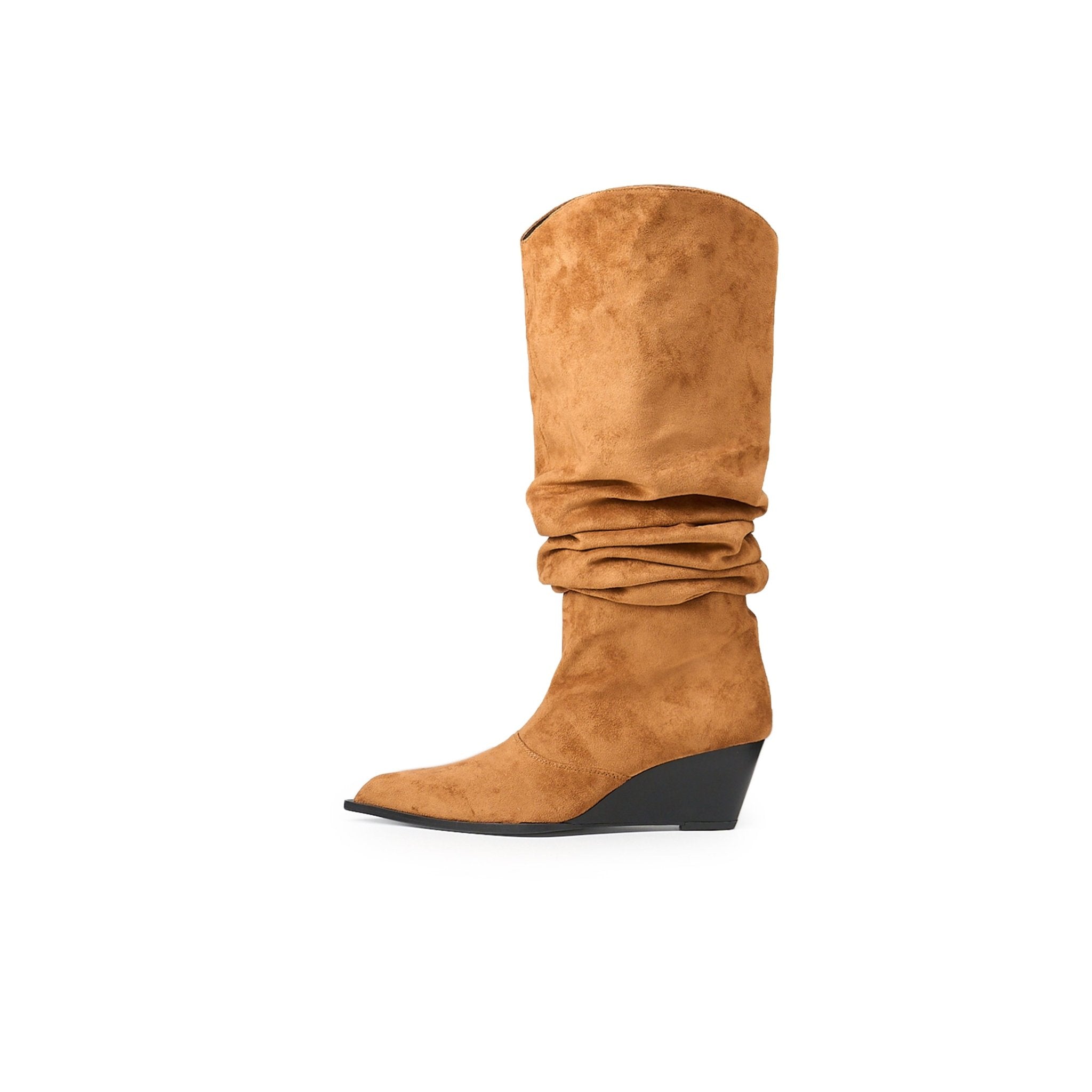 LOST IN ECHO Pointed Wedge Heaps Pile Boots In Brown | MADAX