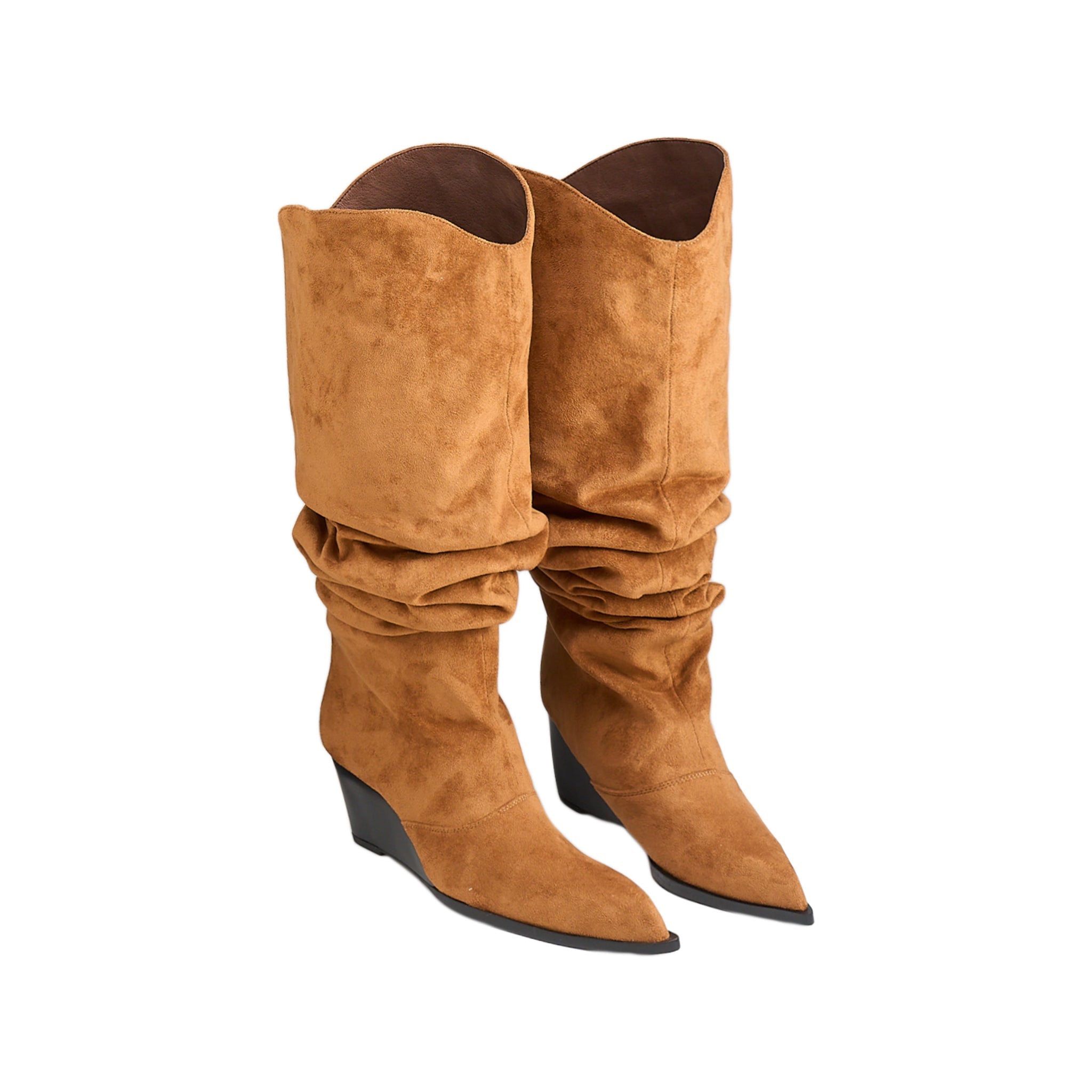 LOST IN ECHO Pointed Wedge Heaps Pile Boots In Brown | MADAX