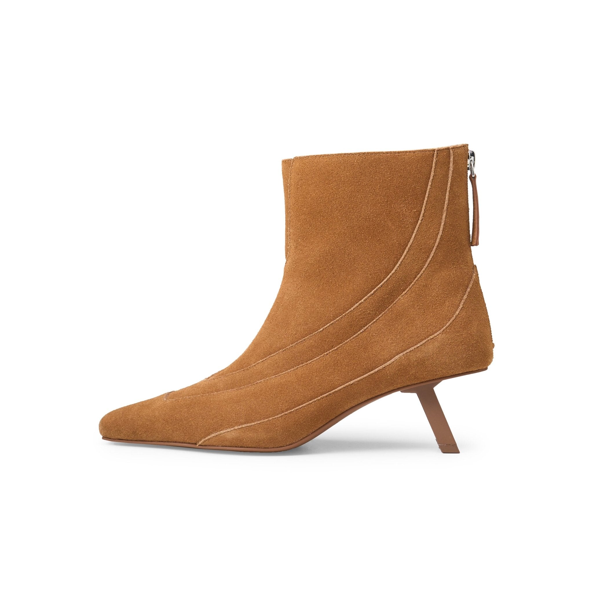 LOST IN ECHO Pointy - Toed Patchwork Low - heeled Ankle Boots In Brown | MADAX