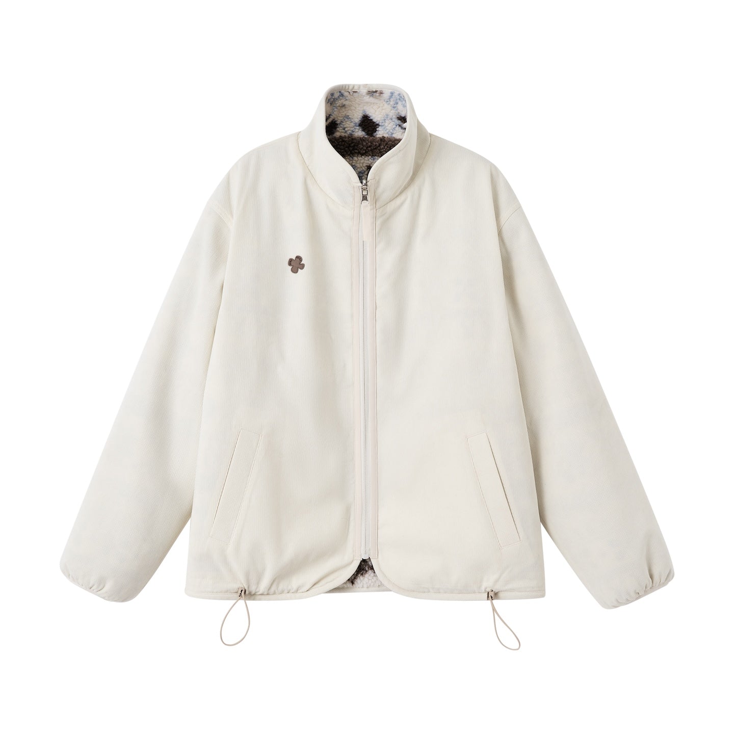 SOMESOWE Polar Fleece Jacquard Stand Collar Coat In White | MADAX