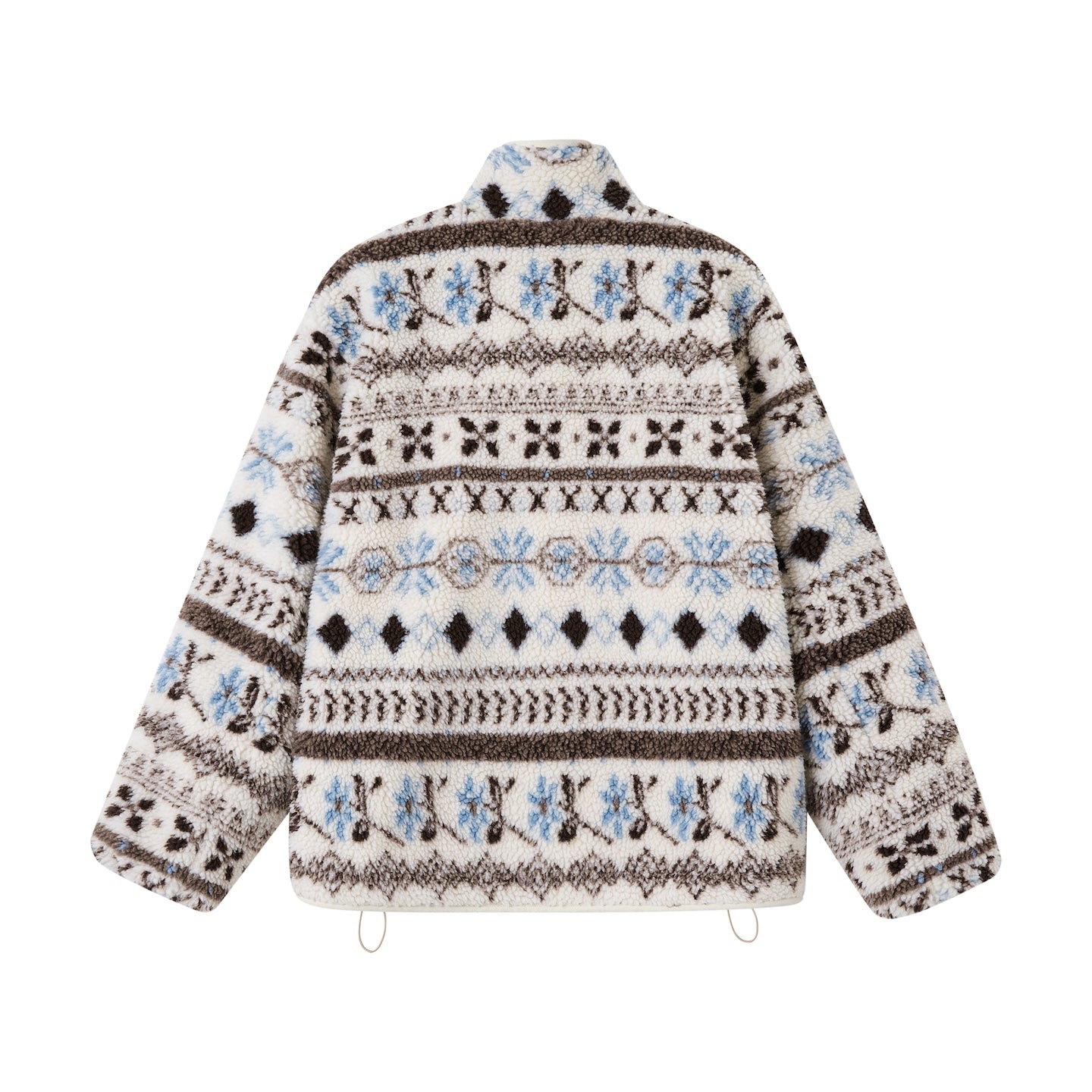 SOMESOWE Polar Fleece Jacquard Stand Collar Coat In White | MADAX