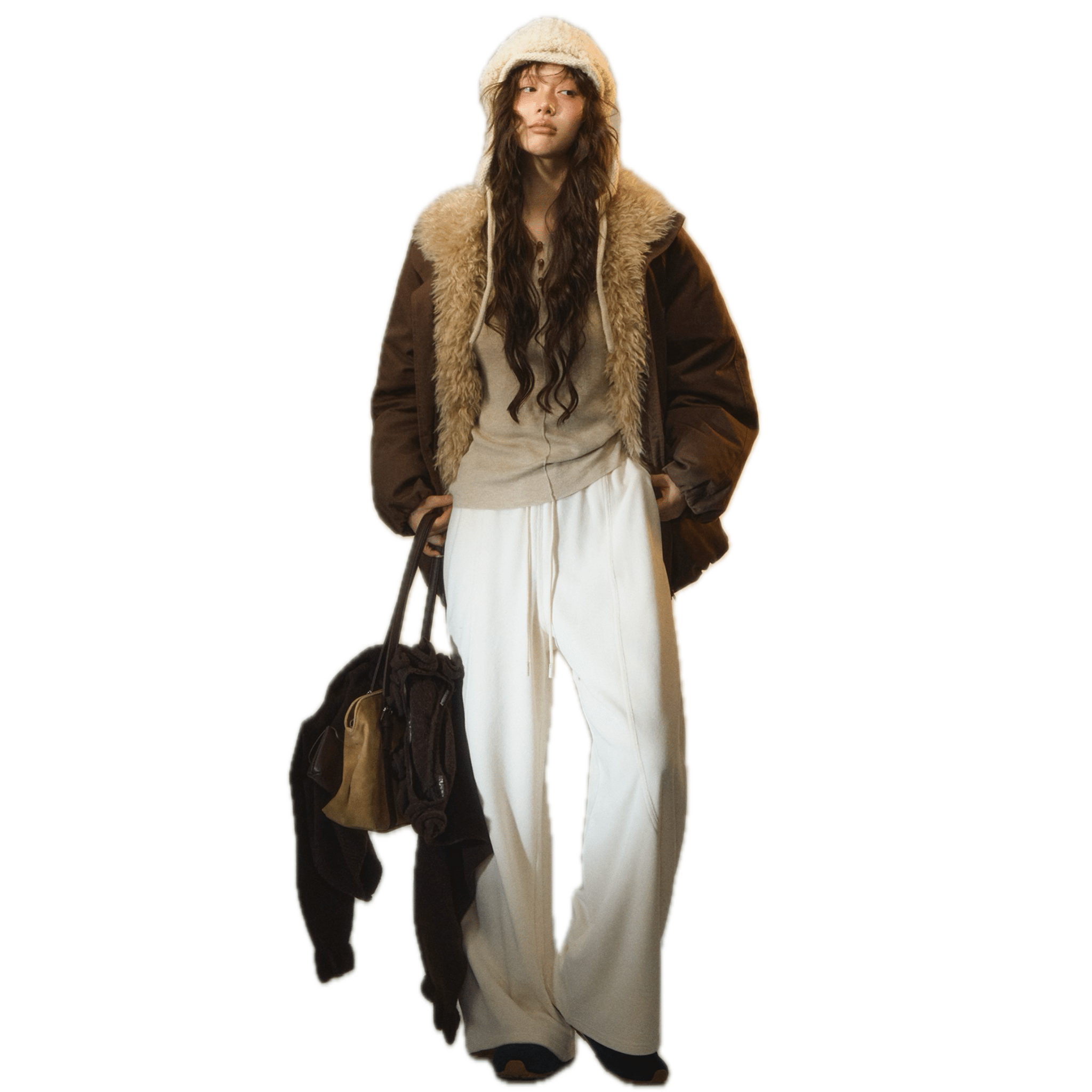 SOMESOWE Polar Fleece Machete Casual Pants in Off - white | MADAX