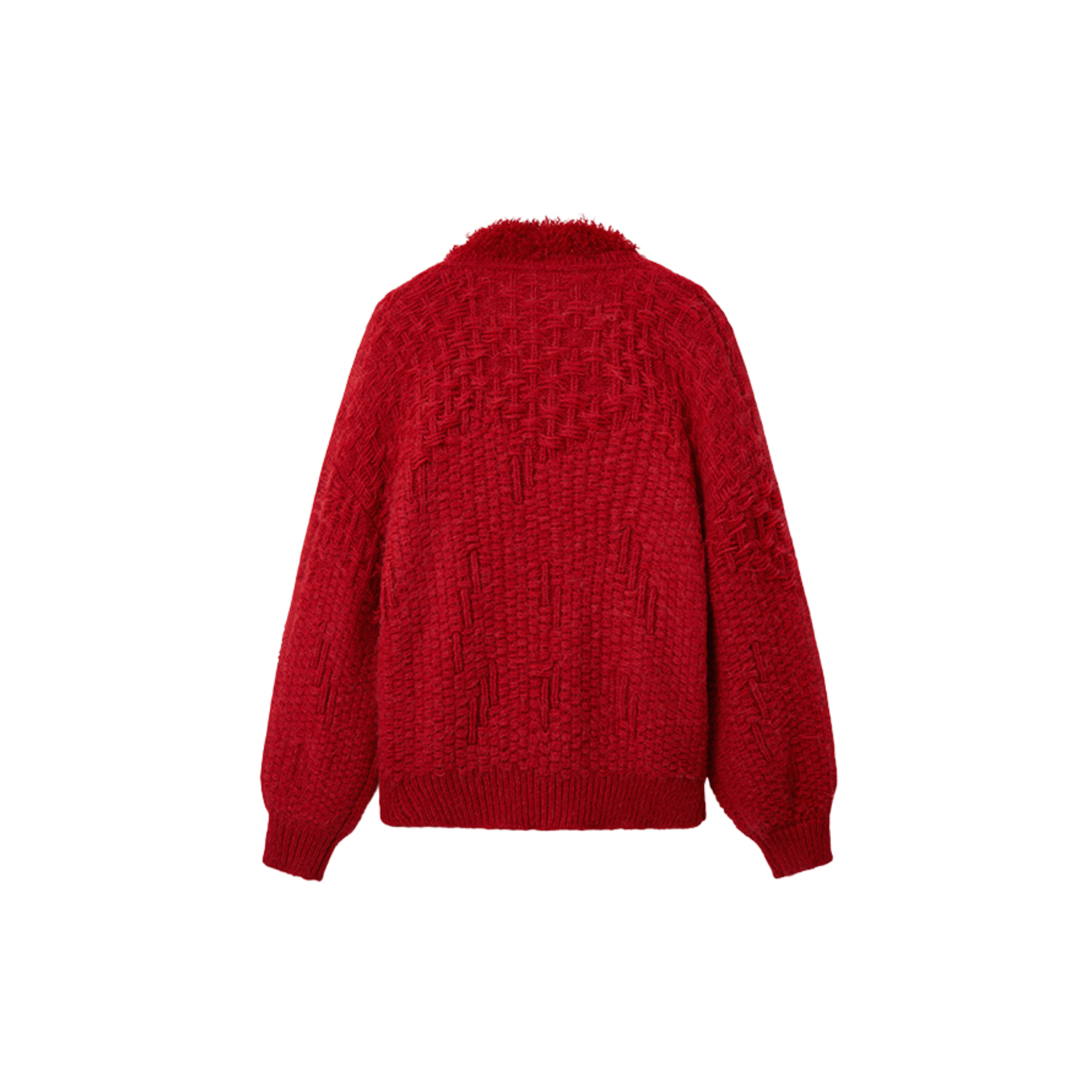 NAWS Polar Fur Collar Sweater Coat in Red | MADAX