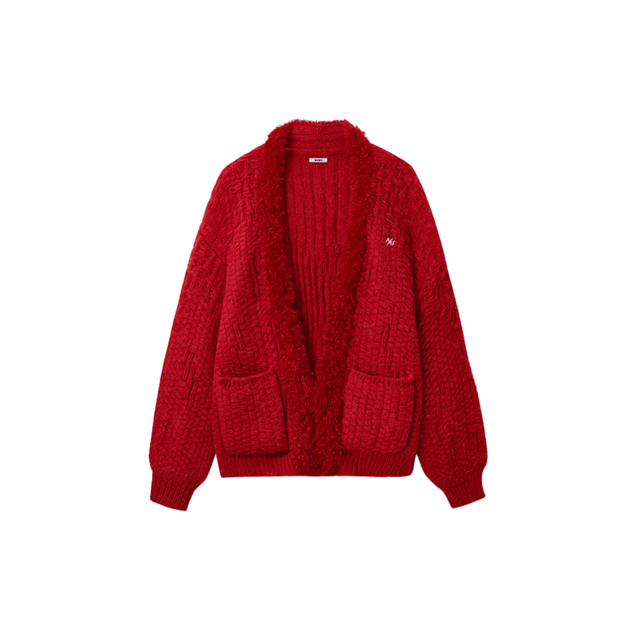 NAWS Polar Fur Collar Sweater Coat in Red | MADAX