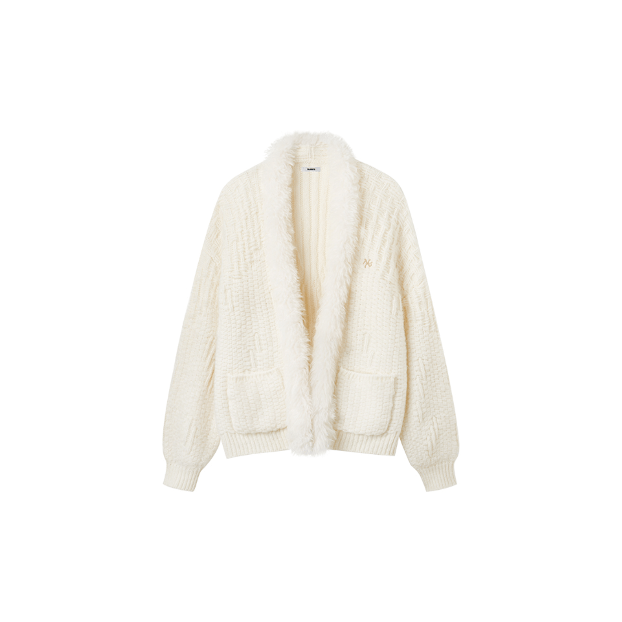 NAWS Polar Fur Collar Sweater Coat in White | MADAX