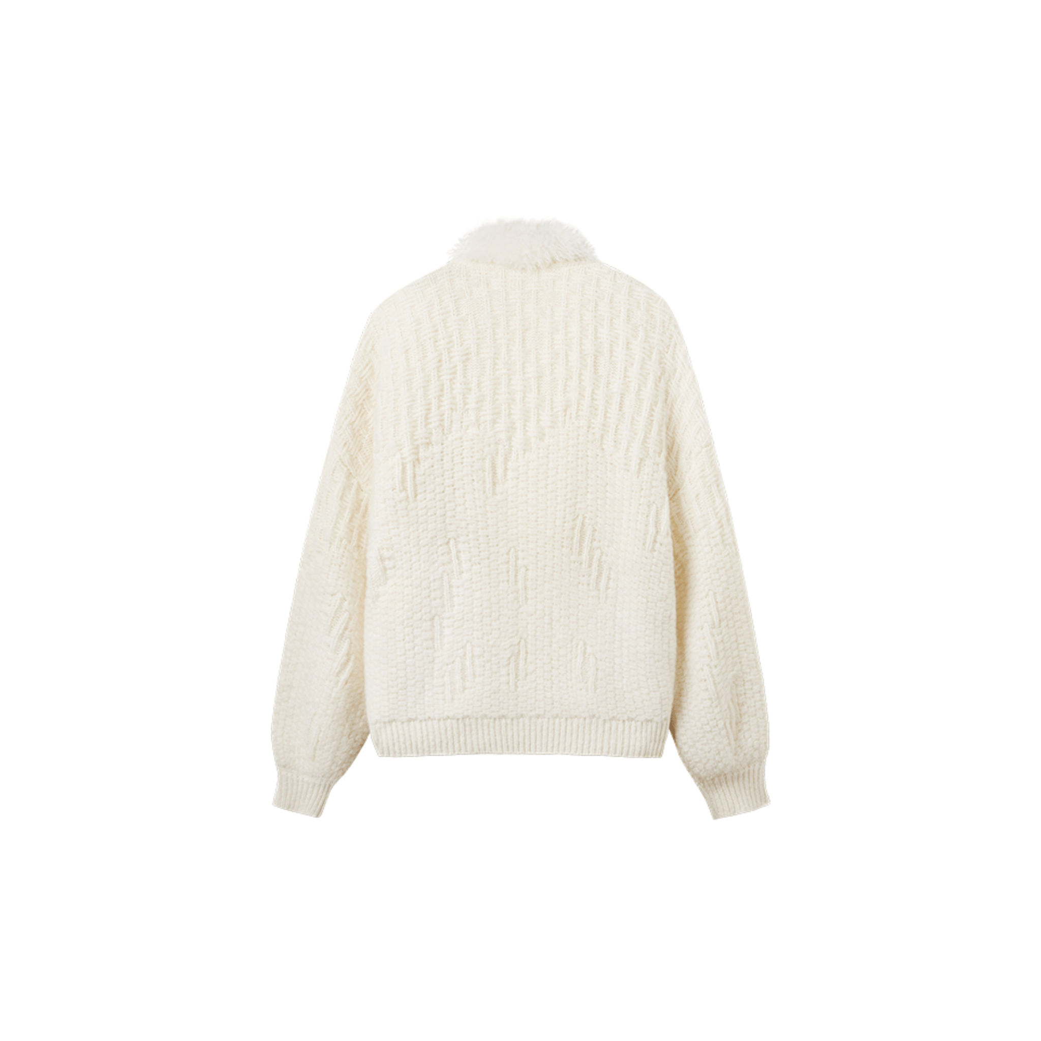 NAWS Polar Fur Collar Sweater Coat in White | MADAX