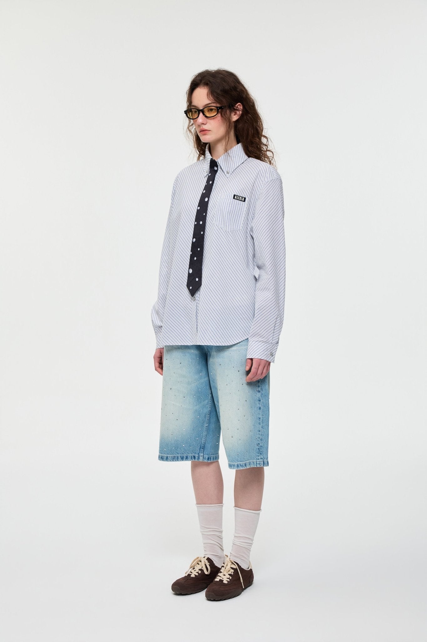 Alexia Sandra Polka Dot Shirt W/Tide In Striped Blue | MADAX