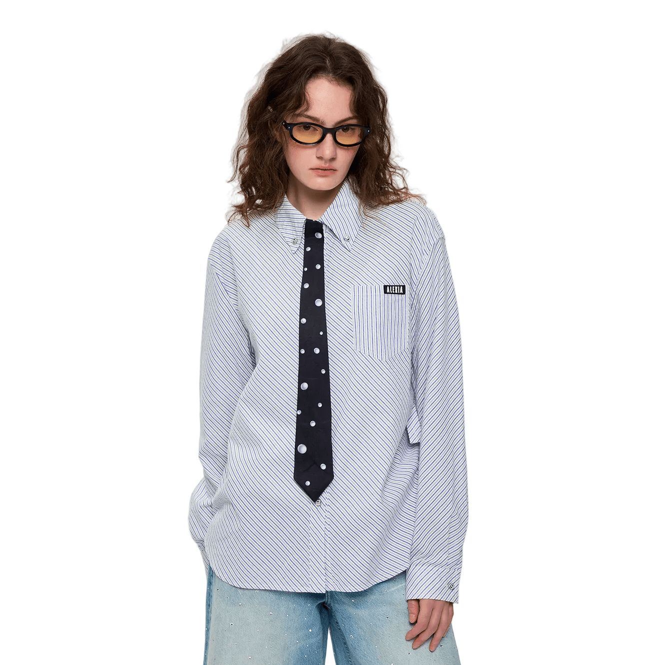 Alexia Sandra Polka Dot Shirt W/Tide In Striped Blue | MADAX