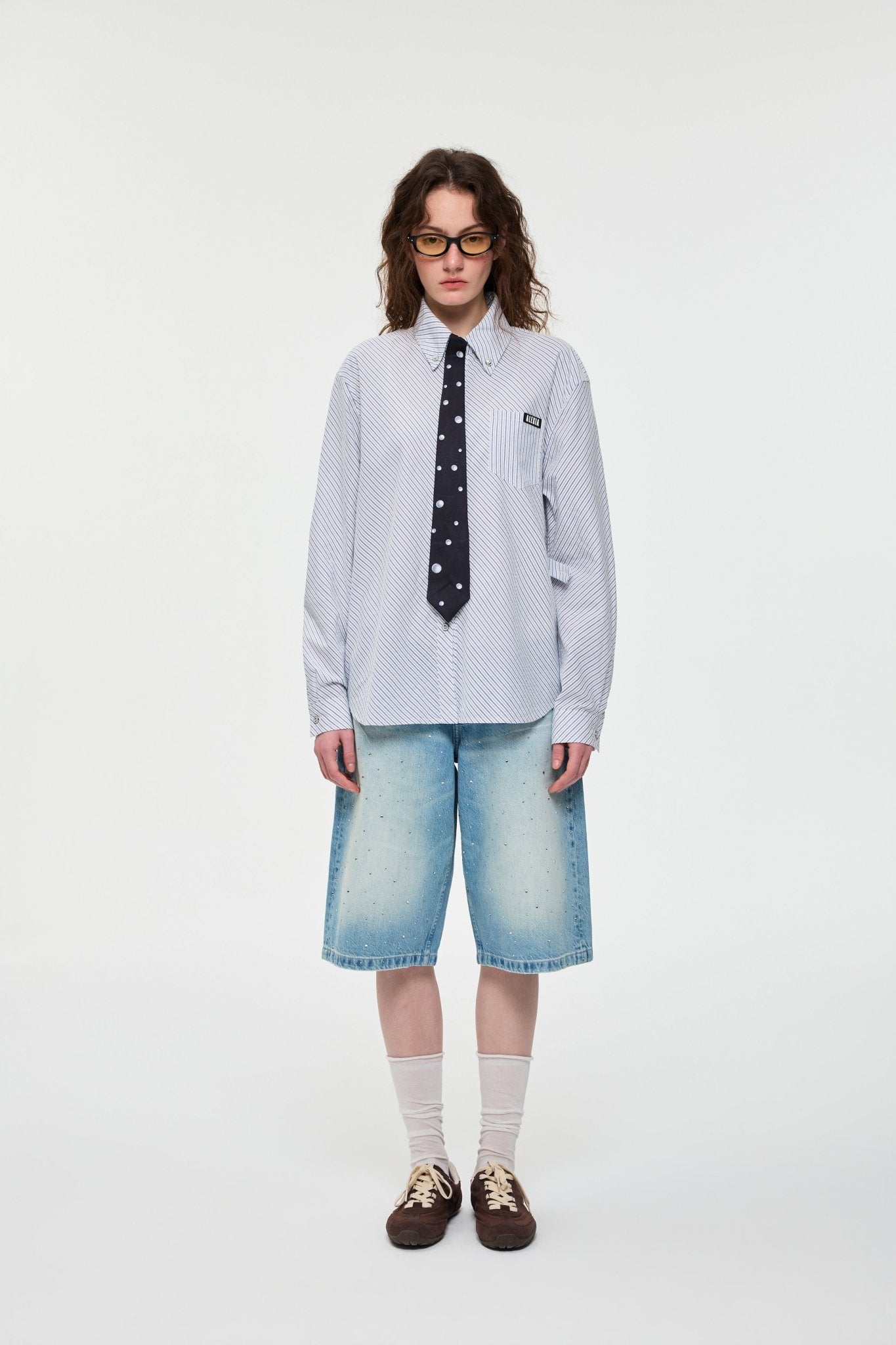 Alexia Sandra Polka Dot Shirt W/Tide In Striped Blue | MADAX