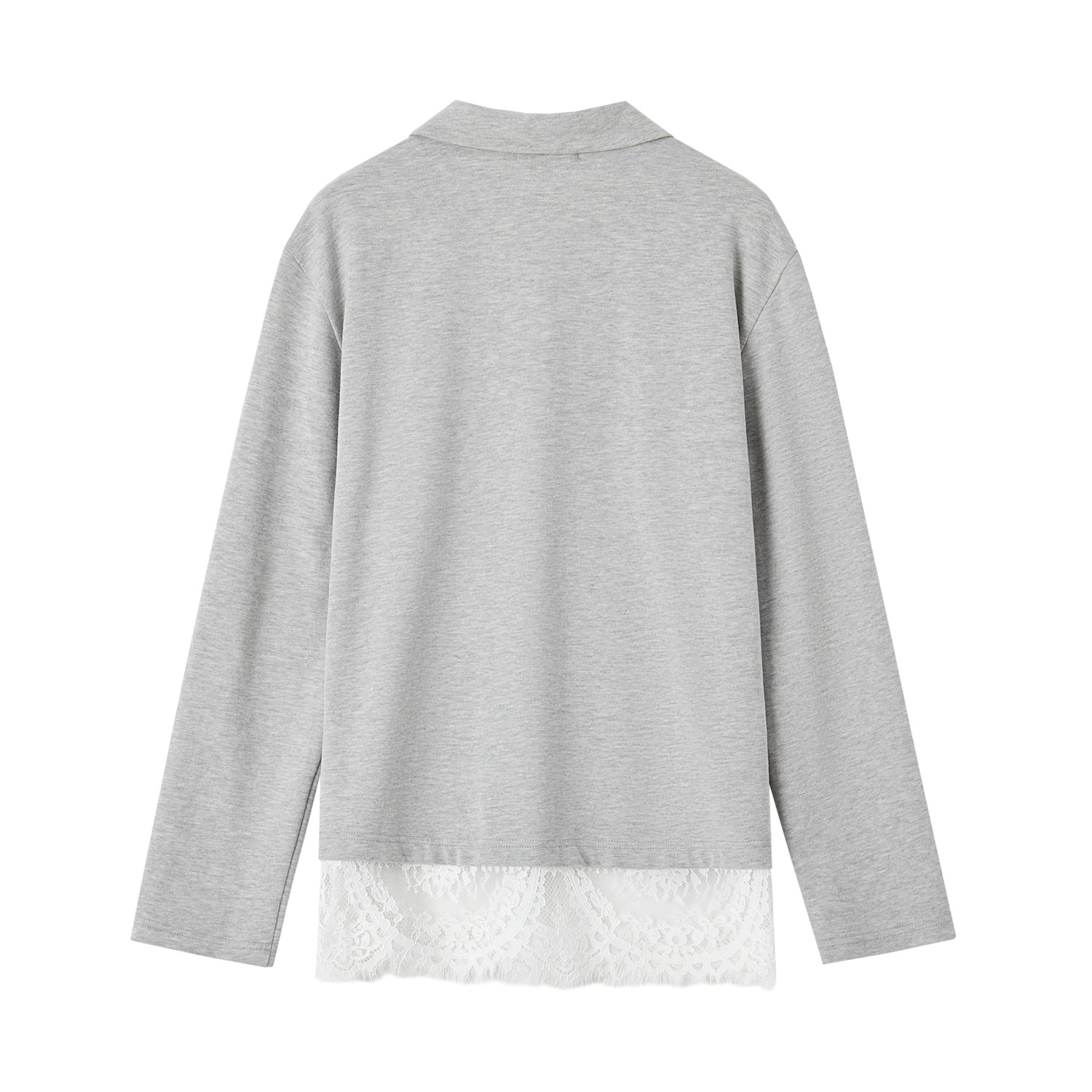 SOMESOWE Polo Collar Lace Layer Long Sleeve T-shirt | MADAX