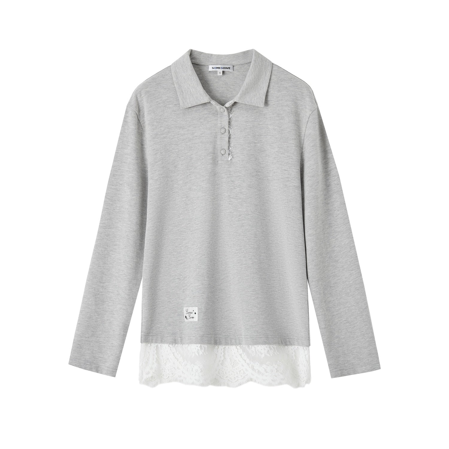 SOMESOWE Polo Collar Lace Layer Long Sleeve T-shirt | MADAX